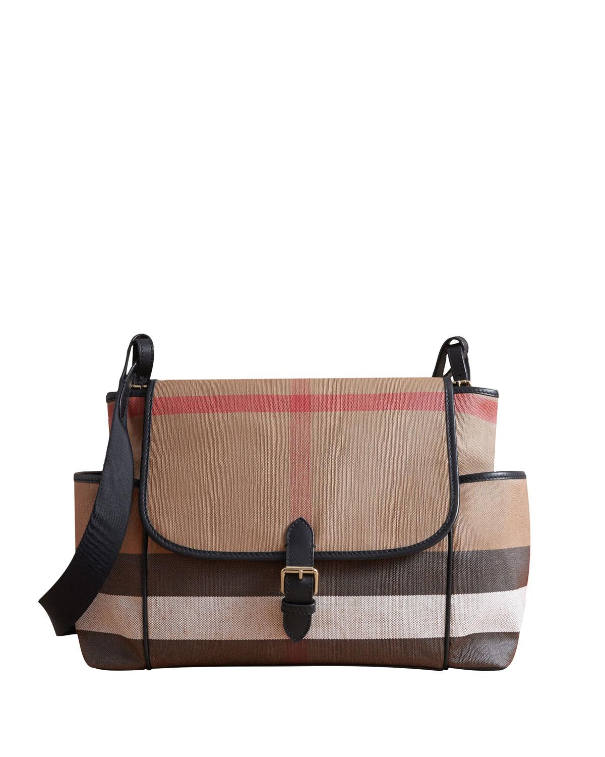 Burberry Flap-top Check Canvas Diaper Bag in Black | Lyst