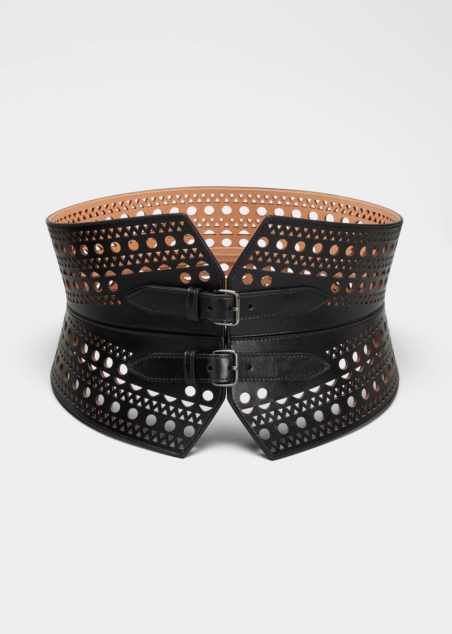 Alaïa Lasercut Wide Two-buckle Leather Corset Belt in Black | Lyst