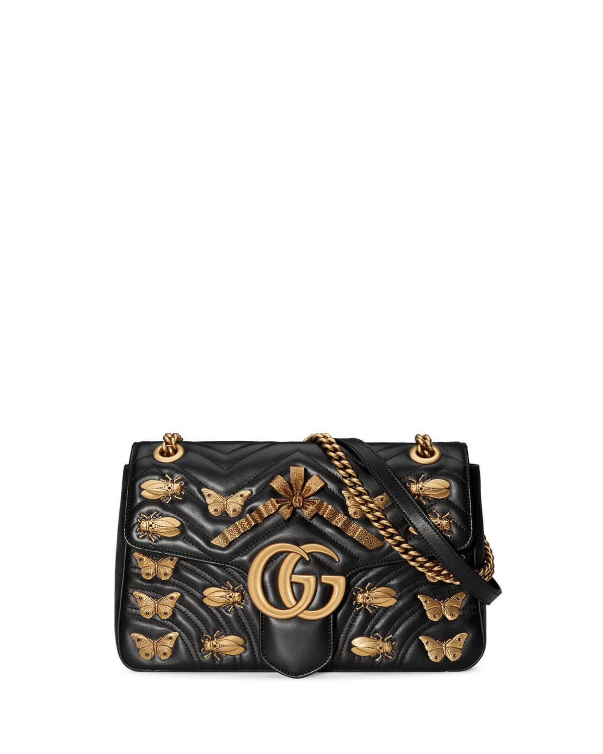 Gucci Leather Gg Marmont 2.0 Medium Insect Shoulder Bag in Black - Lyst