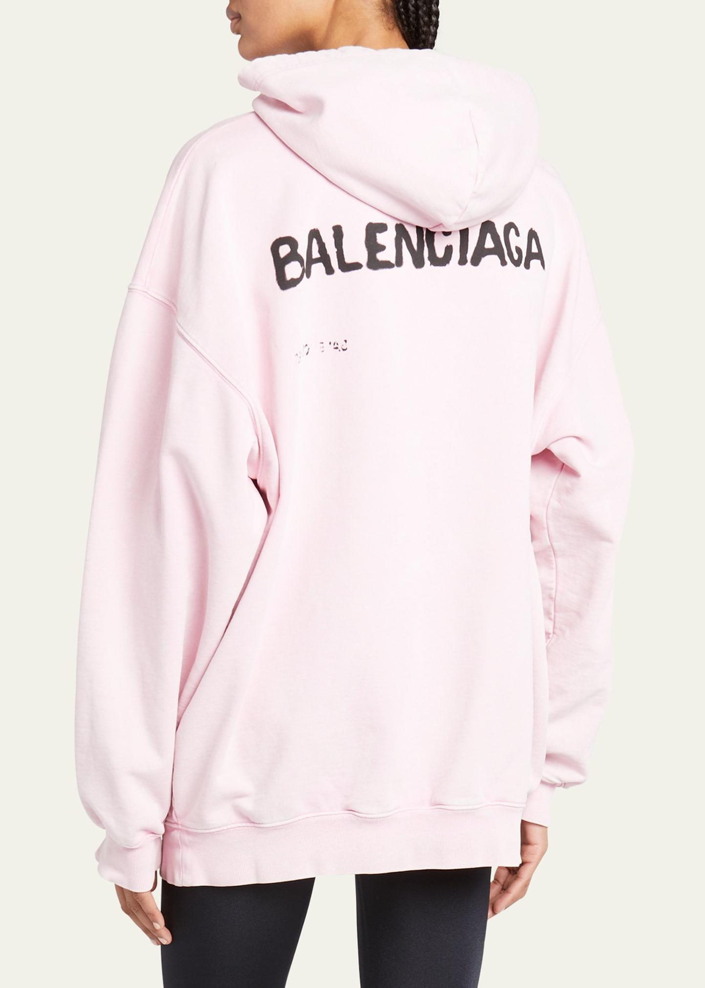 Balenciaga Logo-print Fleece Hoodie in Pink | Lyst