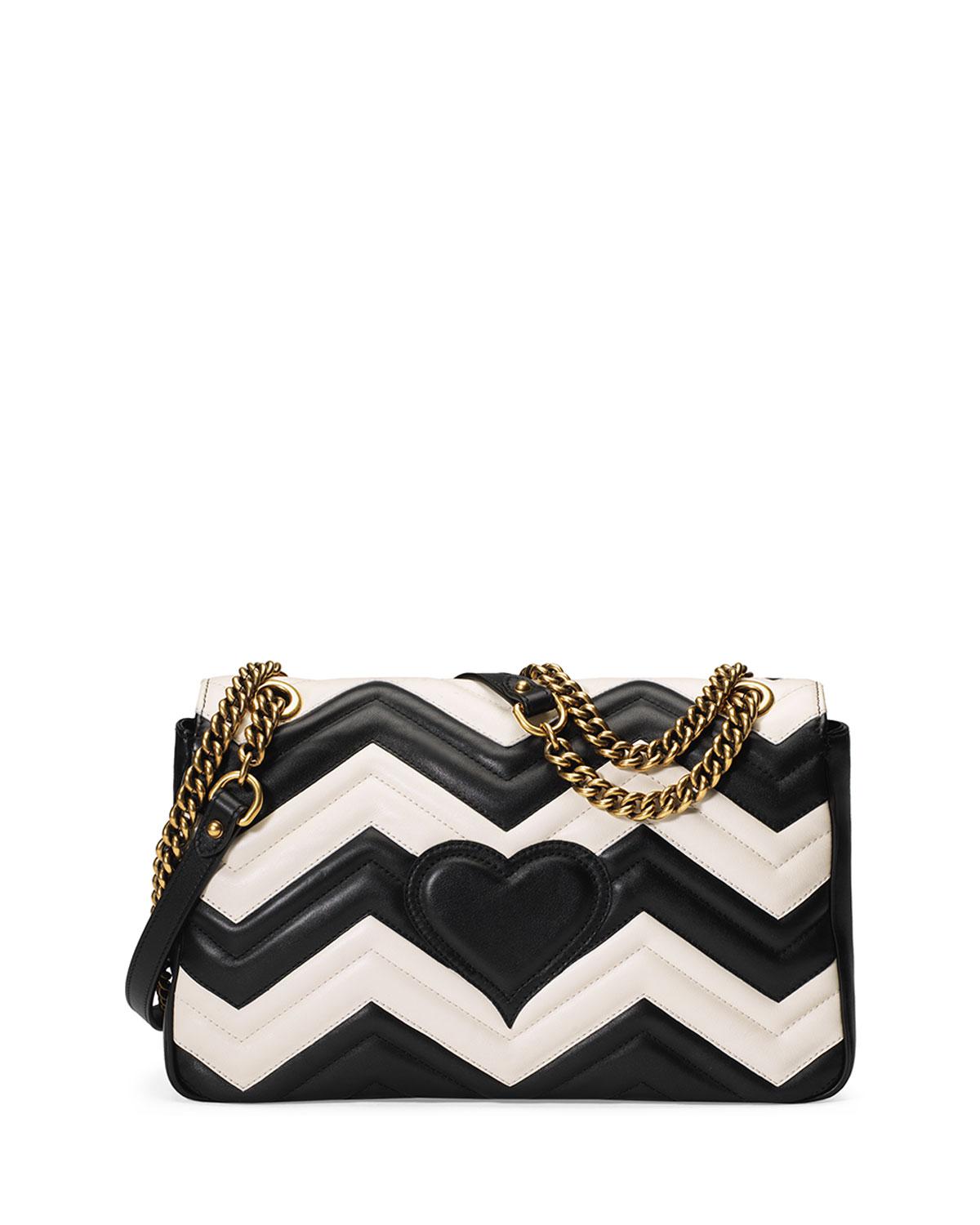 Gucci Gg Marmont Chevron Leather Shoulder Bag In Blackwhite Black Lyst