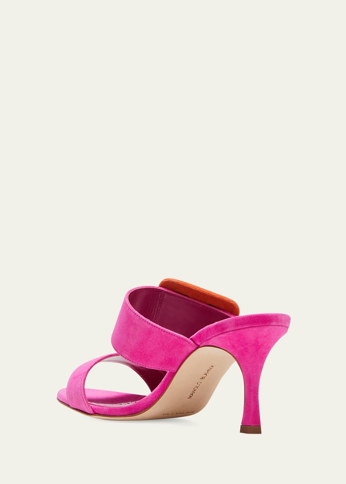 Manolo Blahnik Gable 70mm Bicolor Suede Buckle Sandals in Pink | Lyst