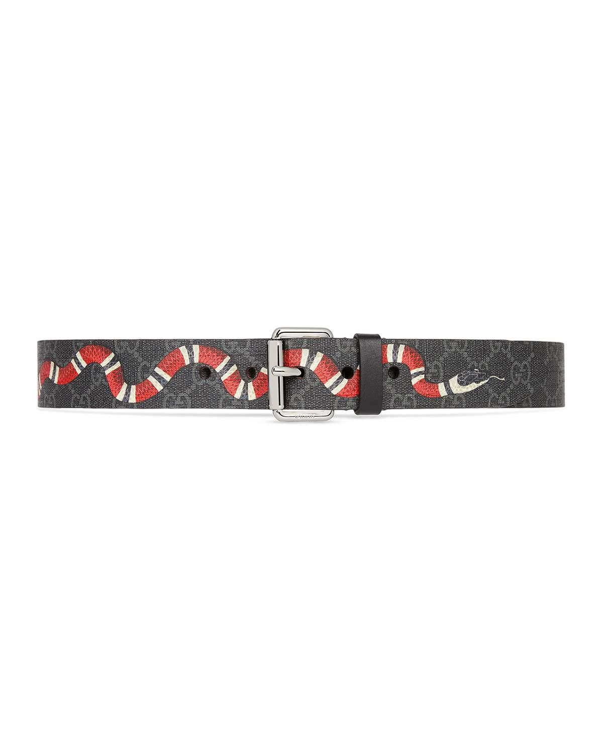 Gucci Canvas Men&#39;s GG Supreme Snake-print Belt in Black for Men - Lyst