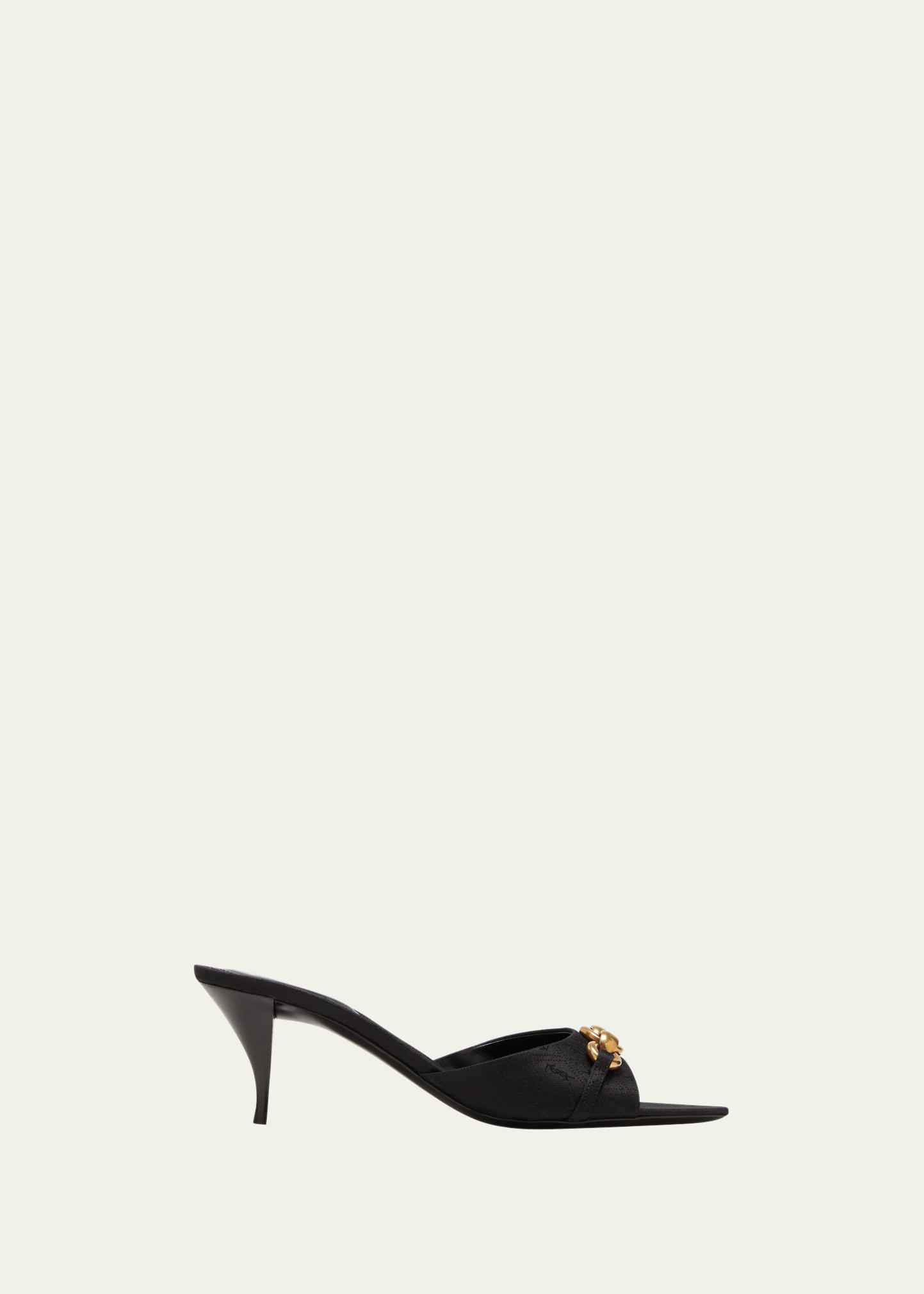 Saint Laurent Gippy Chain Kitten-heel Slide Sandals in Black | Lyst