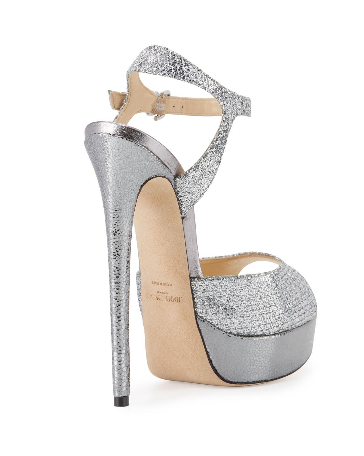 jimmy choo silver watersnake platform sandals
