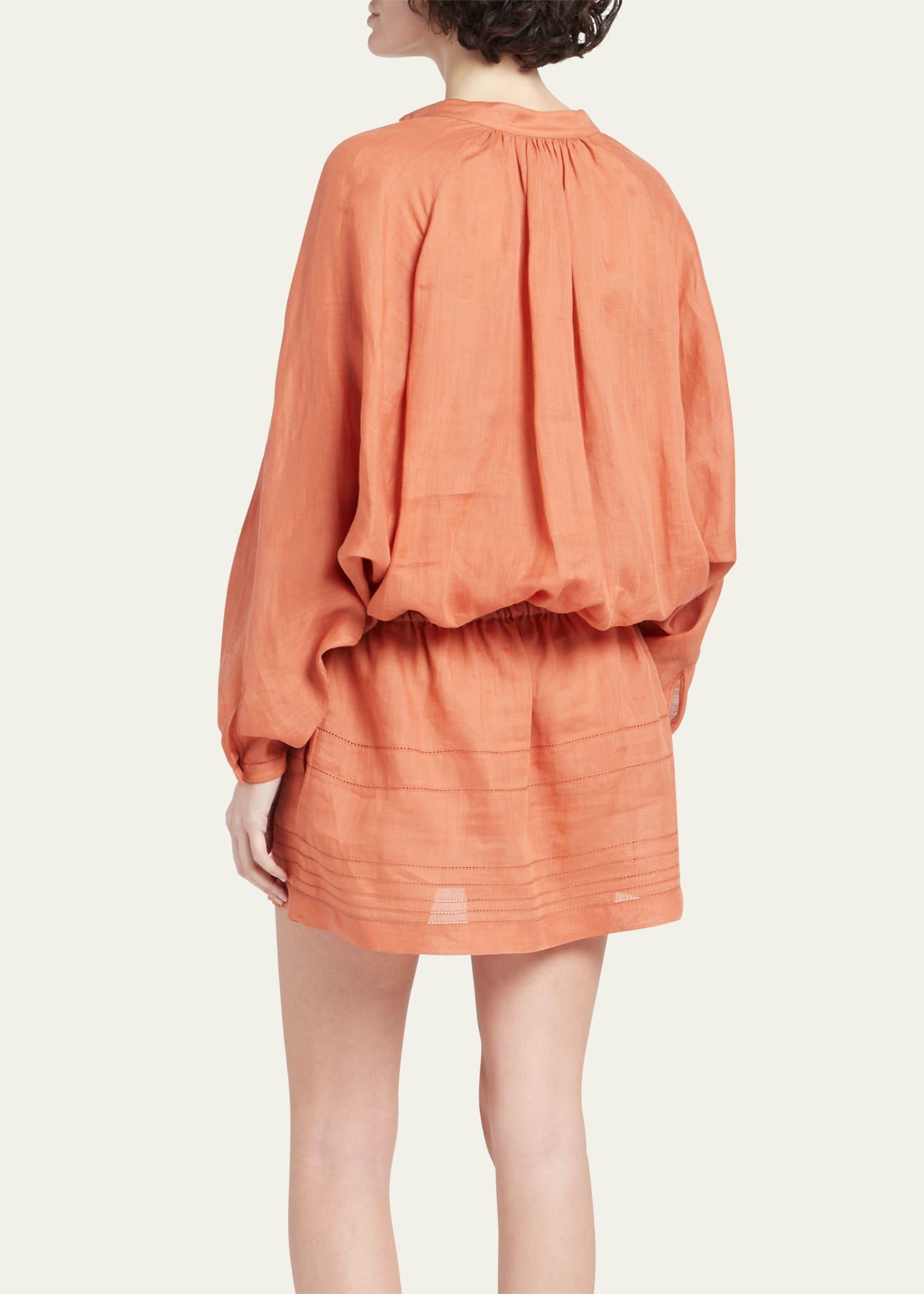 Loro Piana Brita Ramie Voile Drawstring Mini Dress in Orange | Lyst