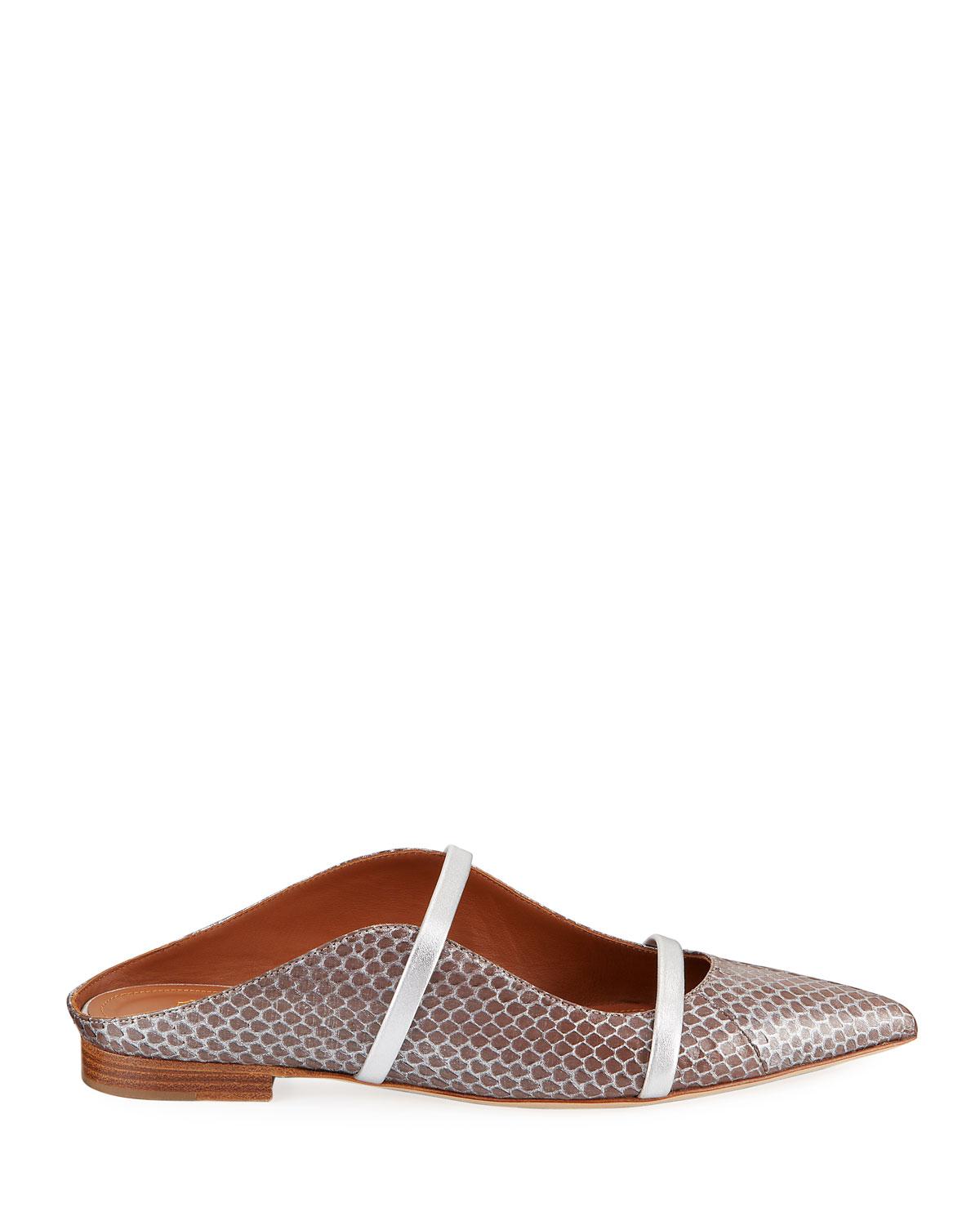 flat snakeskin mules