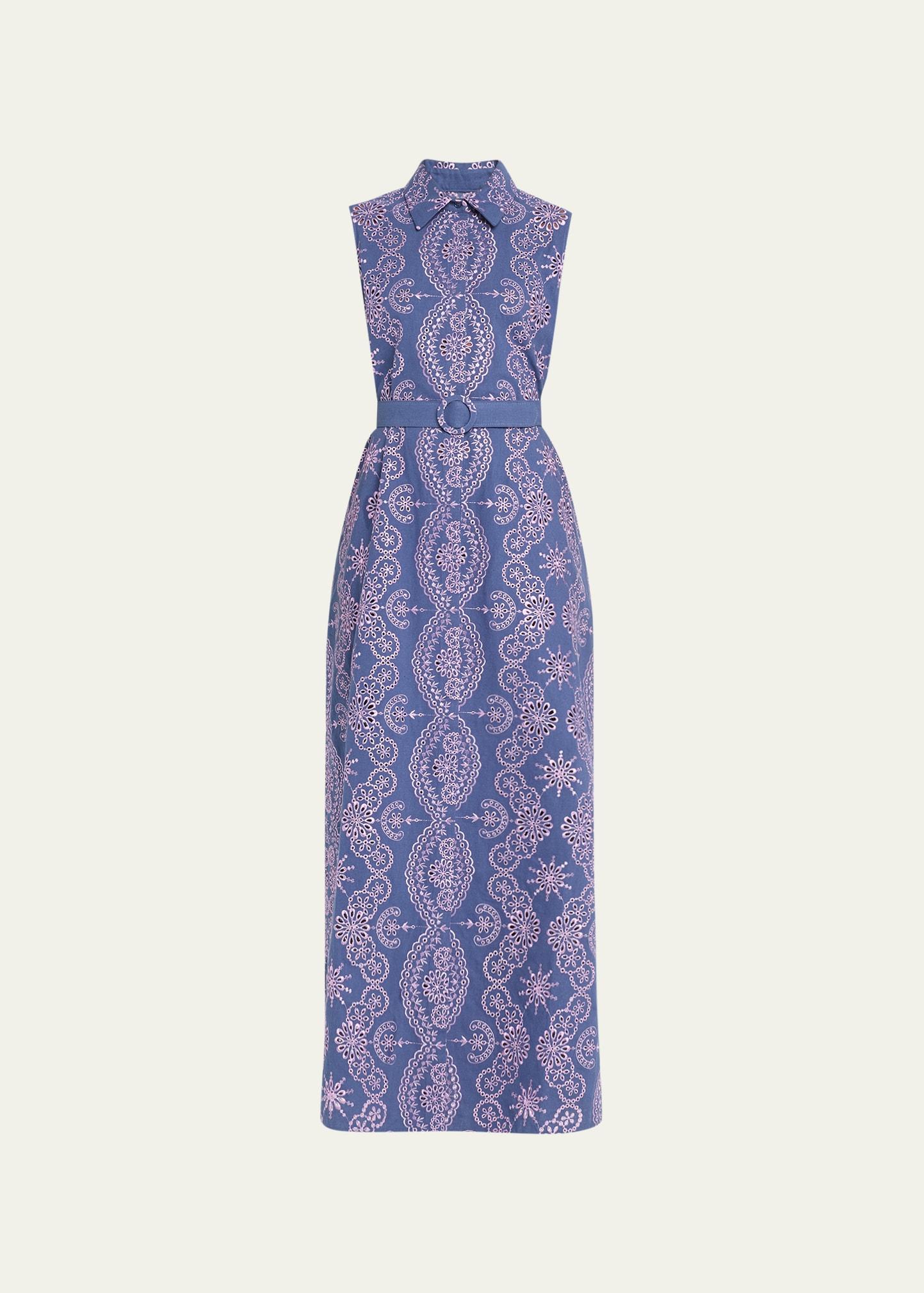 Evi Grintela Valerie Eyelet-embroidered Linen Maxi Dress in Blue | Lyst