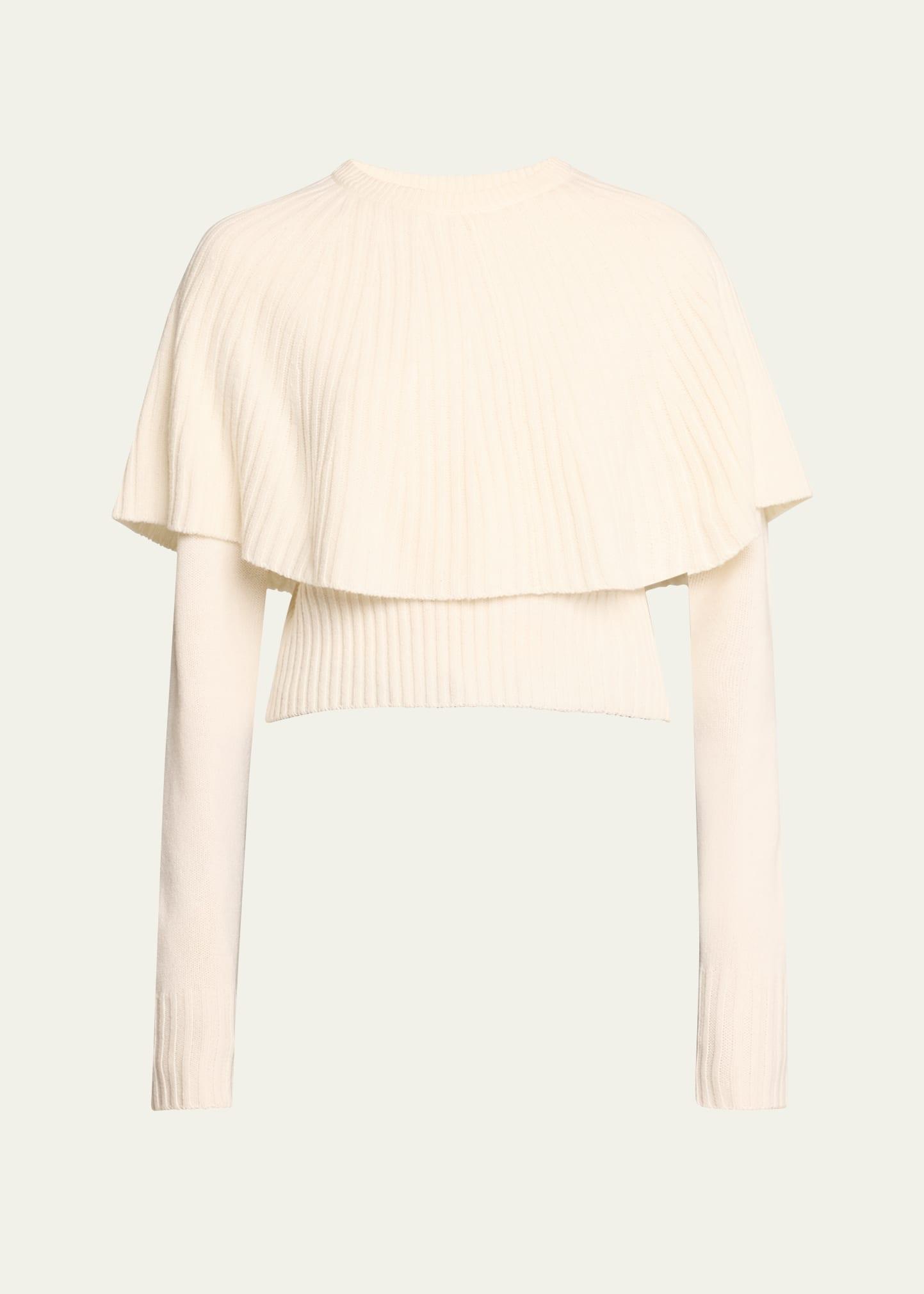 Chloe Ruffle Overlay Wool Cashmere Sweater in Natural Lyst