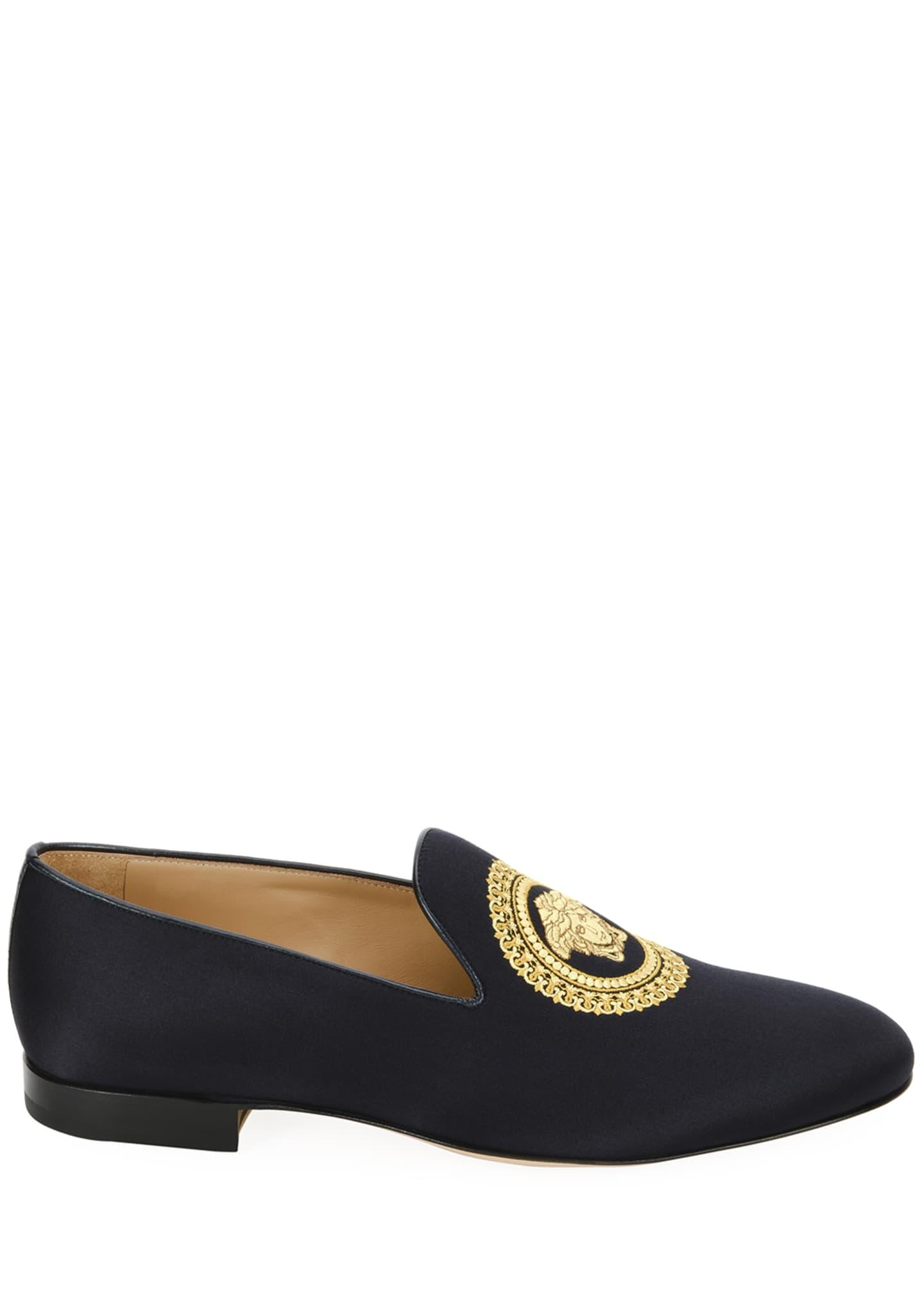 Versace Leather Men's Signature Medusa Head Slippers in Blue/Gold (Blue) for Men - Lyst
