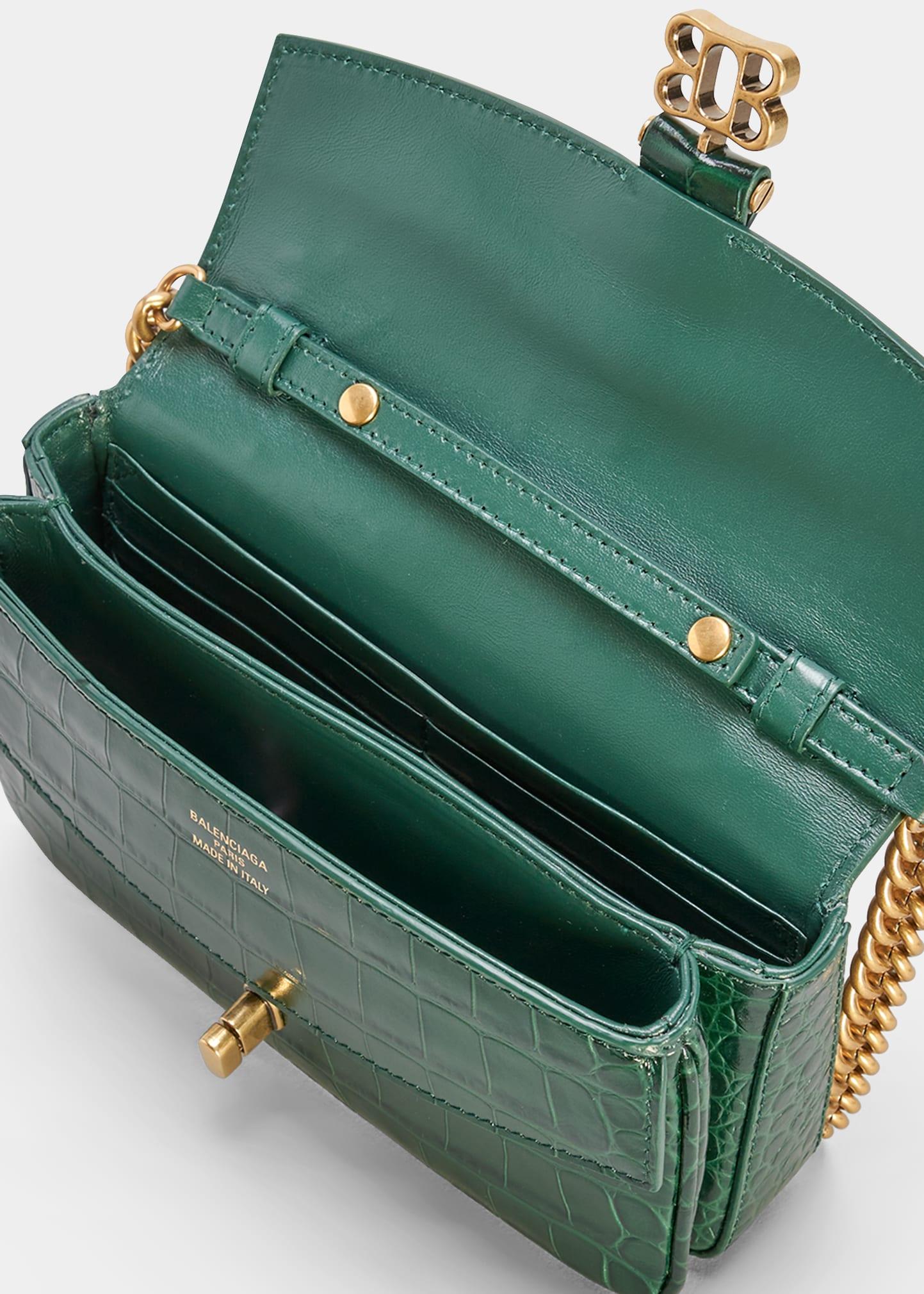 Balenciaga Lady Xs Flap Shiny Croc-embossed Crossbody Bag Green | Lyst
