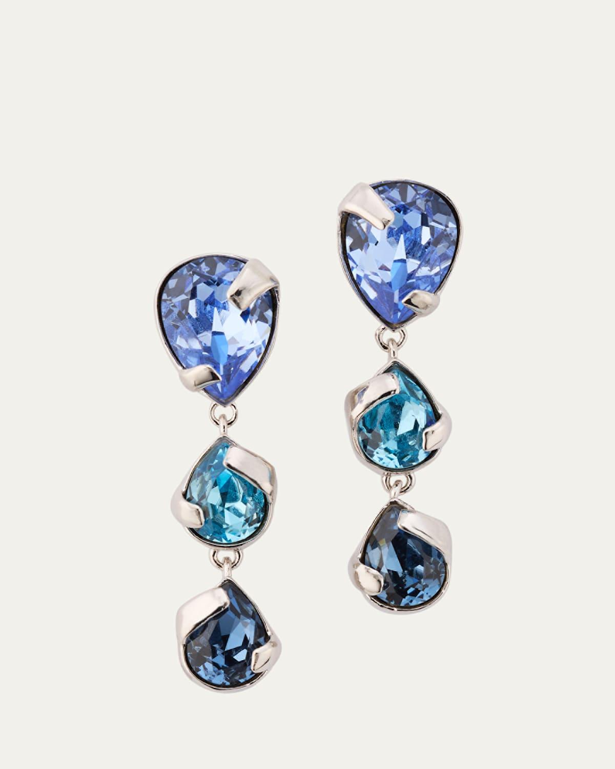 Boucles D'oreilles Oscar De La Renta - Cristal Bleu Foncé, Plaqué Or, Neuves Avec étiquettes