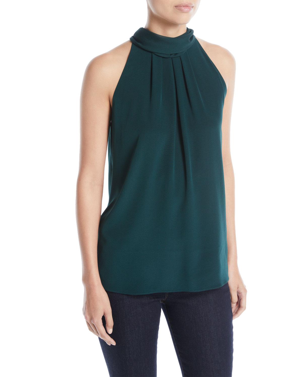 Diane von Furstenberg Sleeveless High-neck Silk Blouse in Green - Lyst