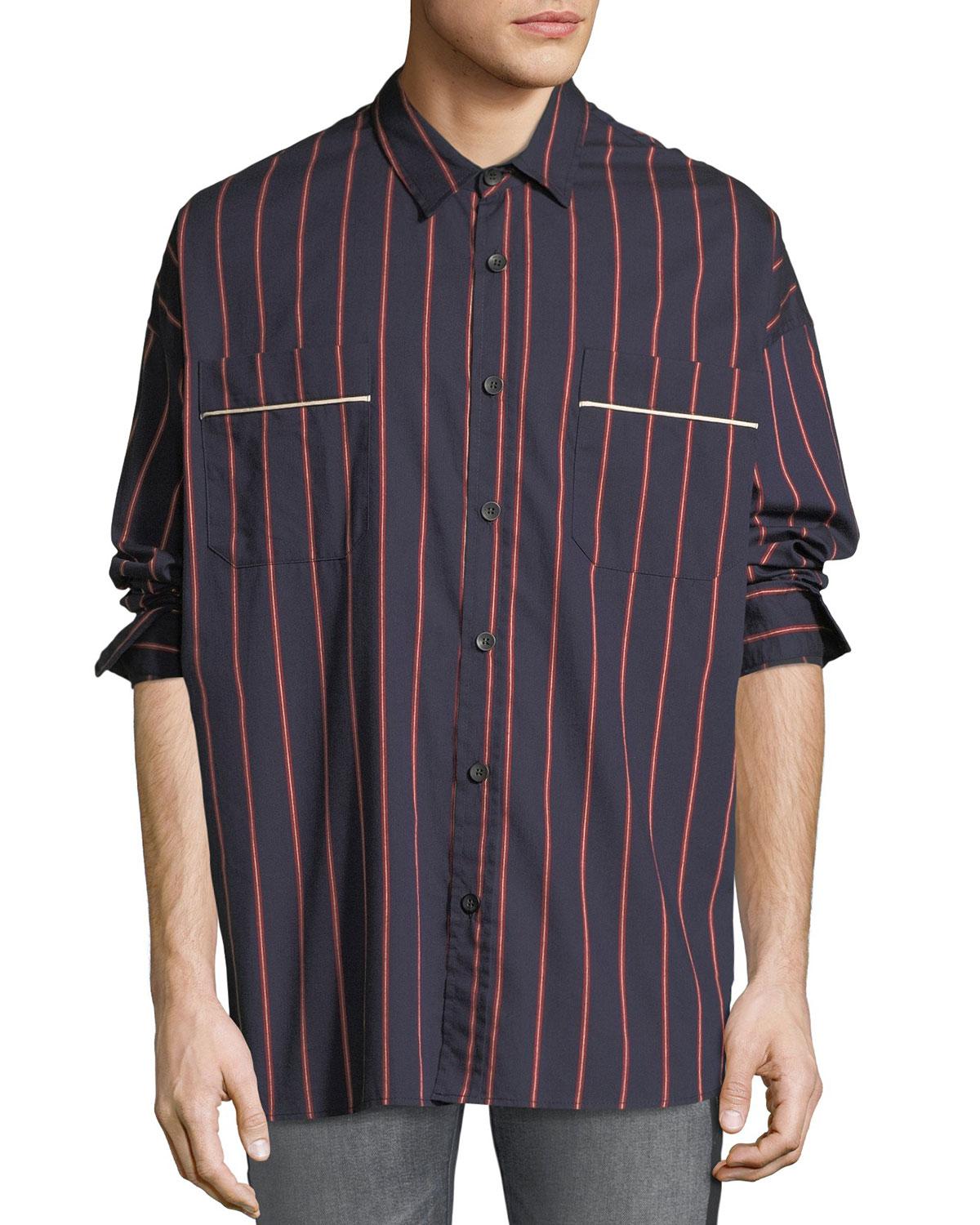 Fear Of God Silk Men's Oversized Striped Button-front Shirt in Blue/Red ...