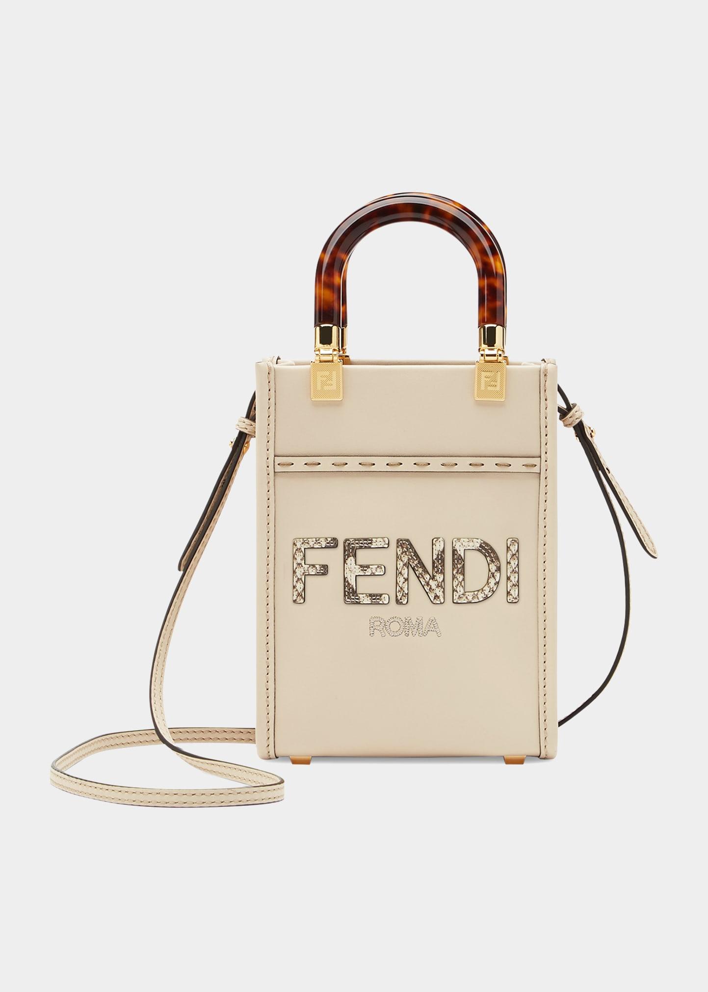 Fendi Sunshine Mini Python-embossed Logo Shopper Tote Bag in Natural | Lyst