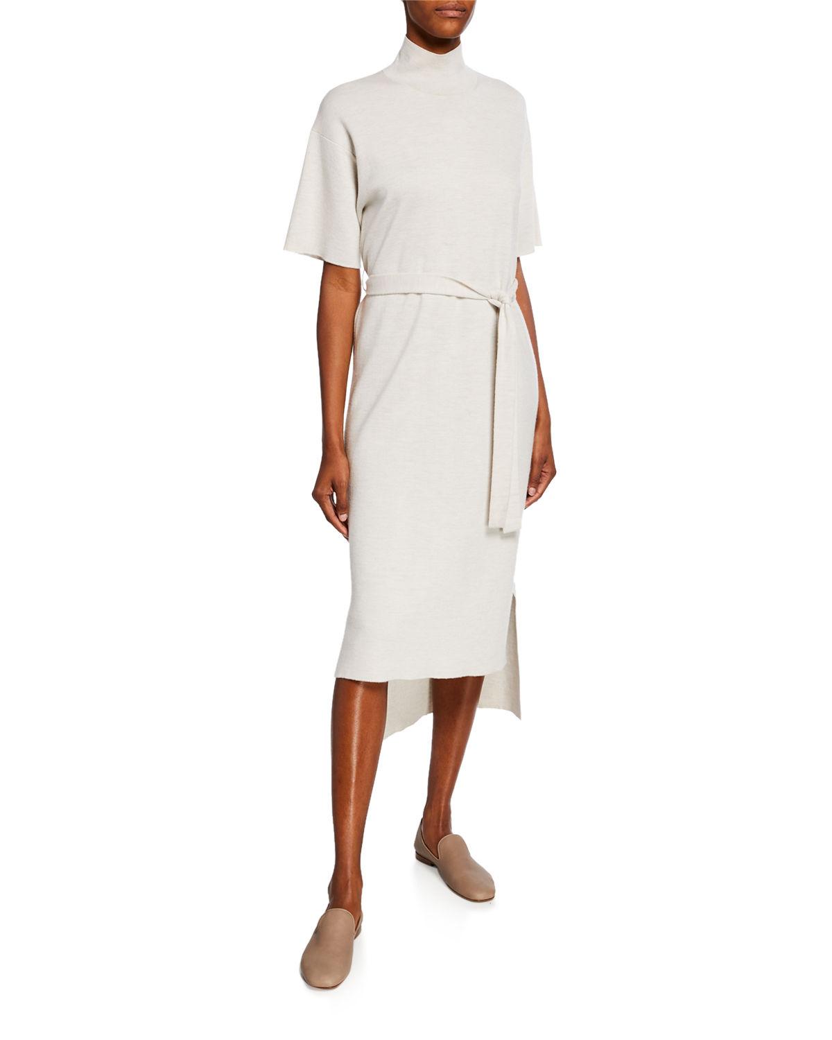 Download Co. Wool Short-sleeve Mock-neck Sweater Dress in White - Lyst