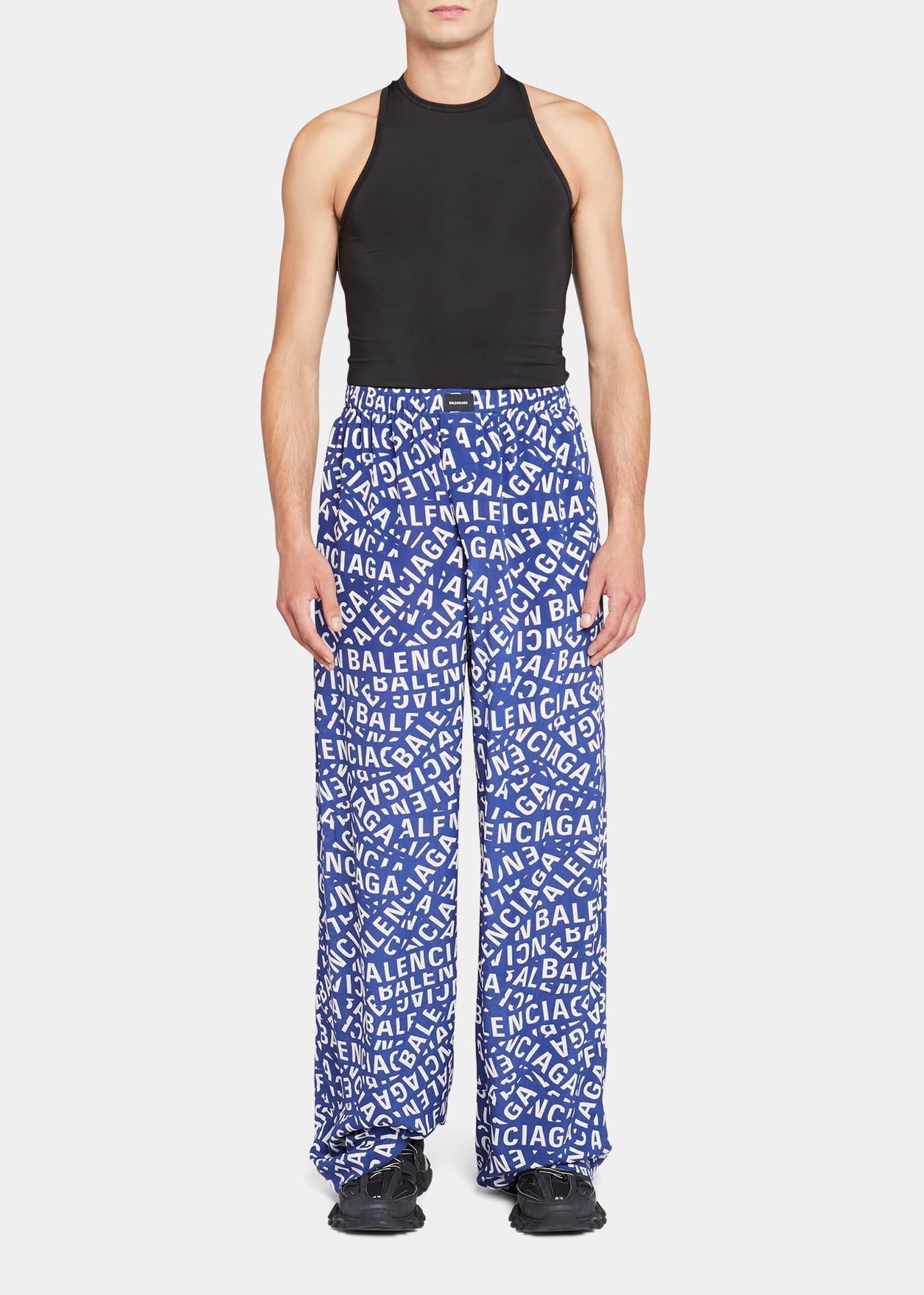 Balenciaga Logo Strips Silk Pajama Pants in Blue for Men | Lyst