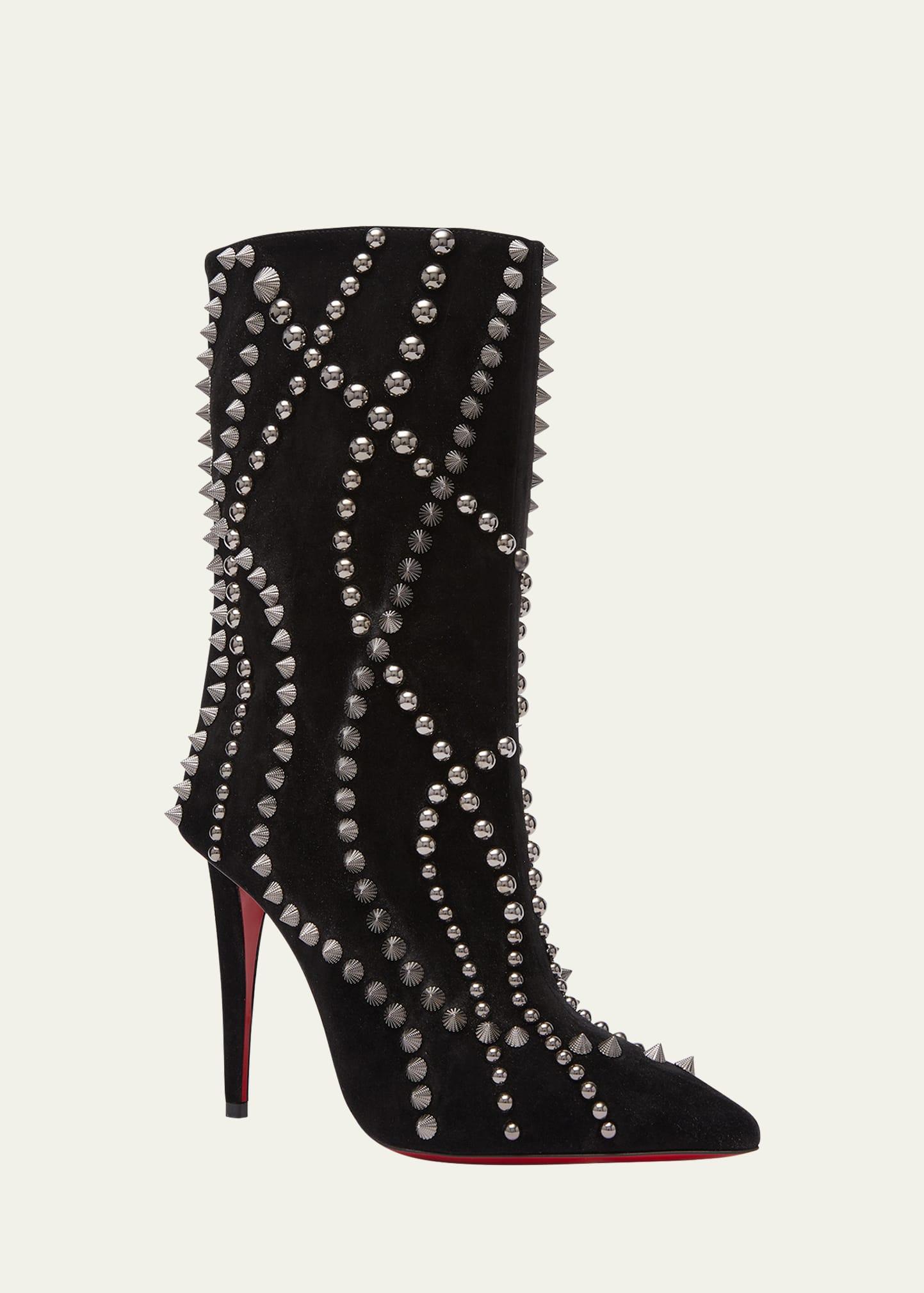 Christian Louboutin Outline Spikes Red Sole Chelsea Booties