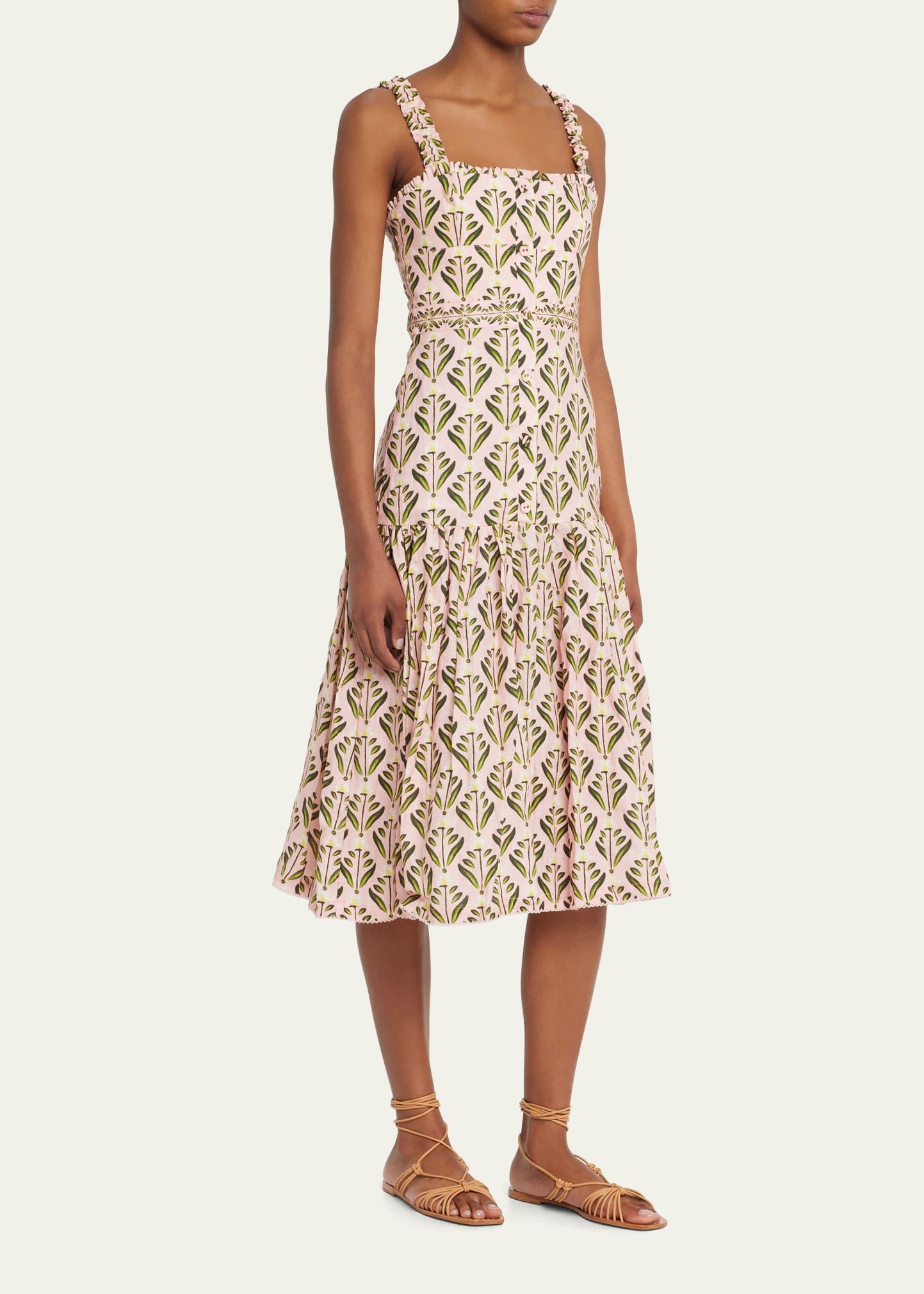 Agua by Agua Bendita Nispero Tiered Floral-print Linen Midi Dress in  Natural | Lyst
