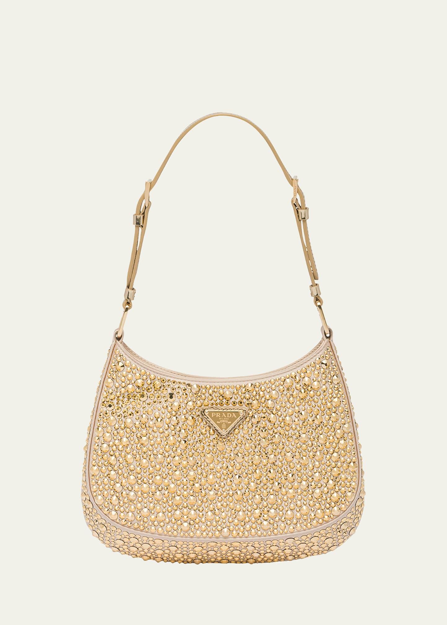 Prada Cleo Crystal Logo Hobo Bag in Natural Lyst