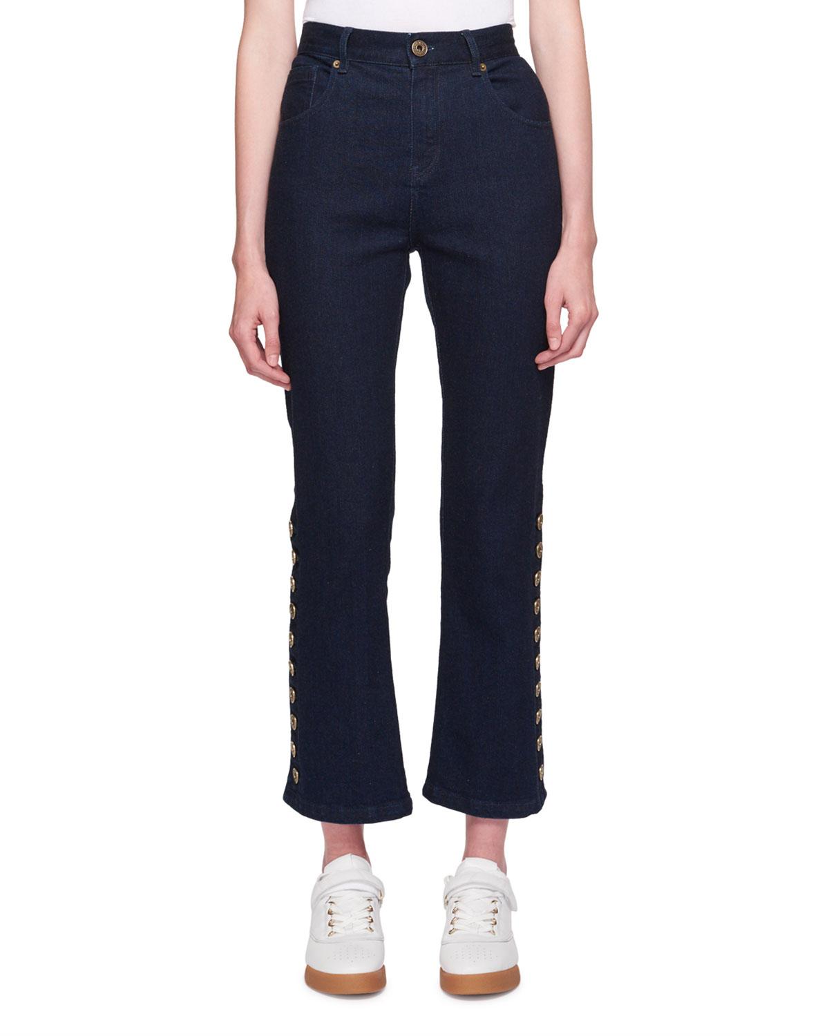 Chloé Denim Five-pocket Flared-leg Cropped Jeans W/ Button Trim in Blue ...