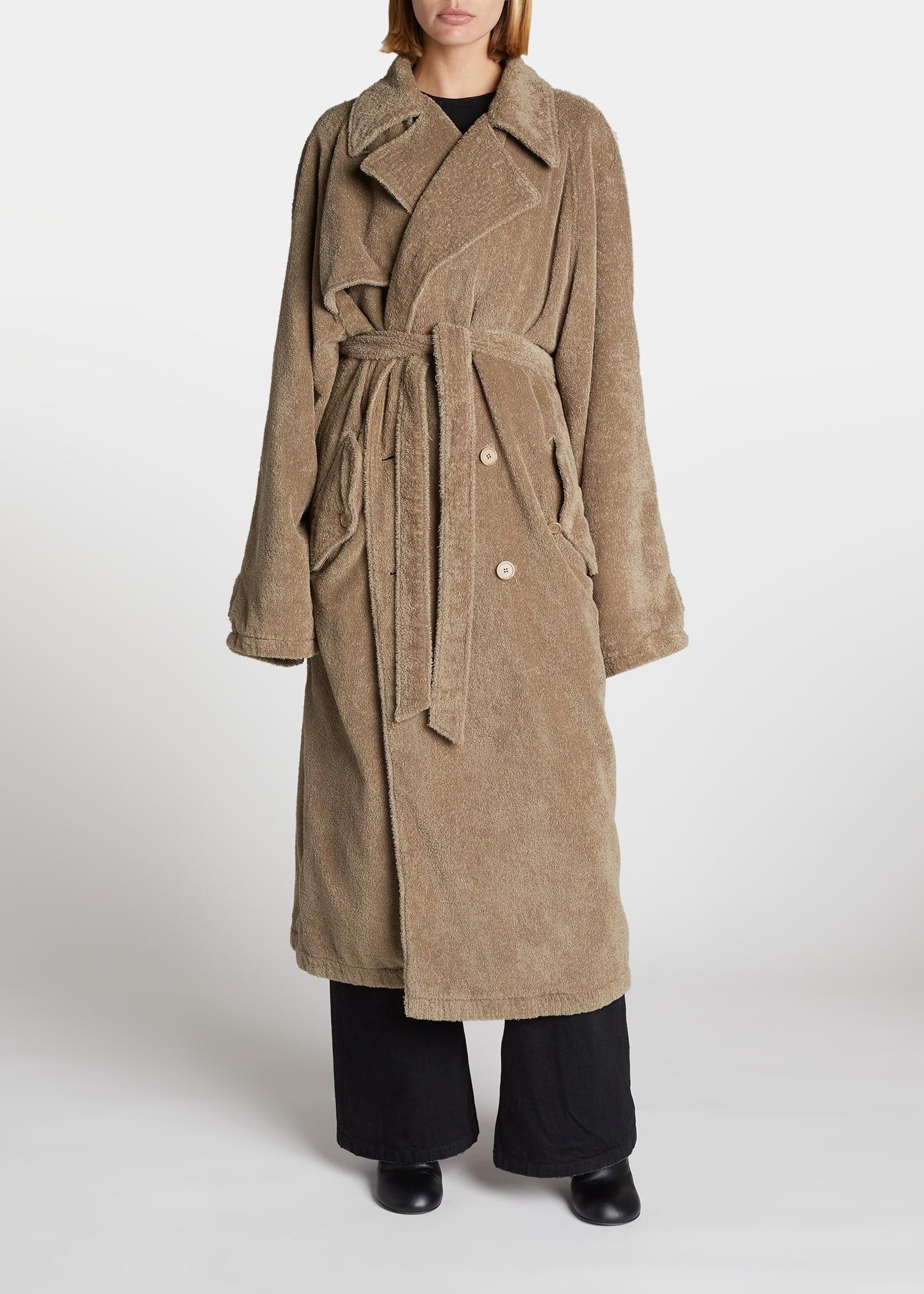 Balenciaga Towelling Belted Long Trench Coat in Natural | Lyst