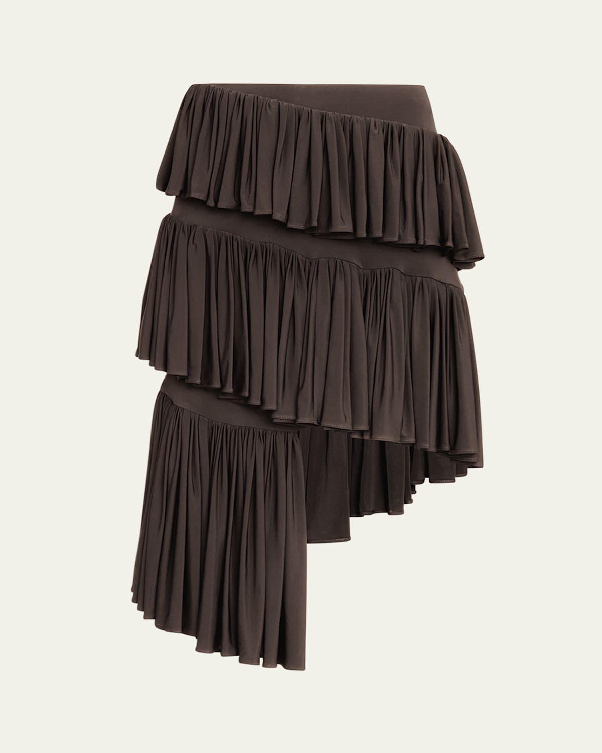 Alaïa Spiral Ruffle Asymmetric Midi Skirt in Black | Lyst