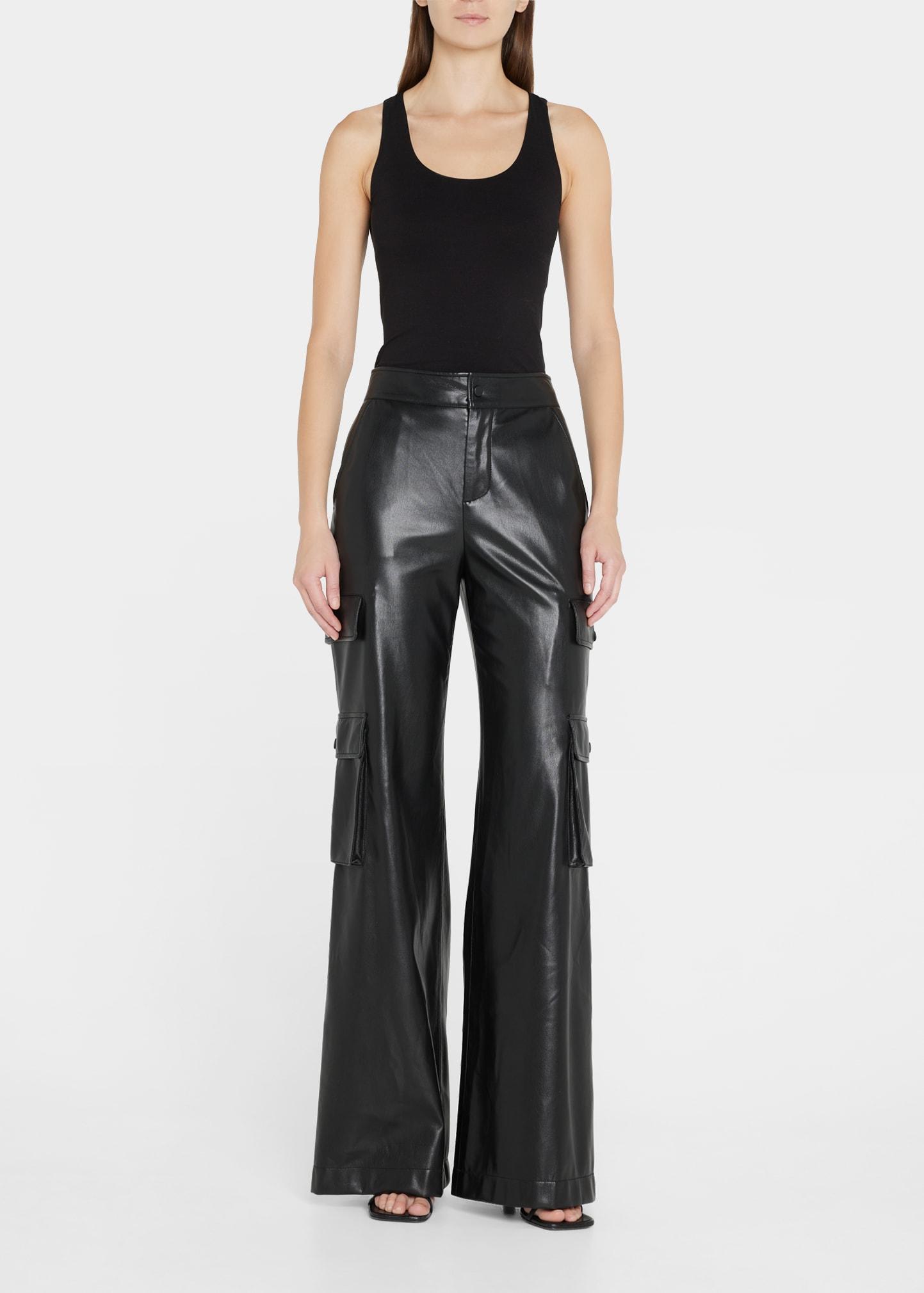 Alice + Olivia Hayes Vegan Leather Wide-leg Cargo Pants in Black | Lyst