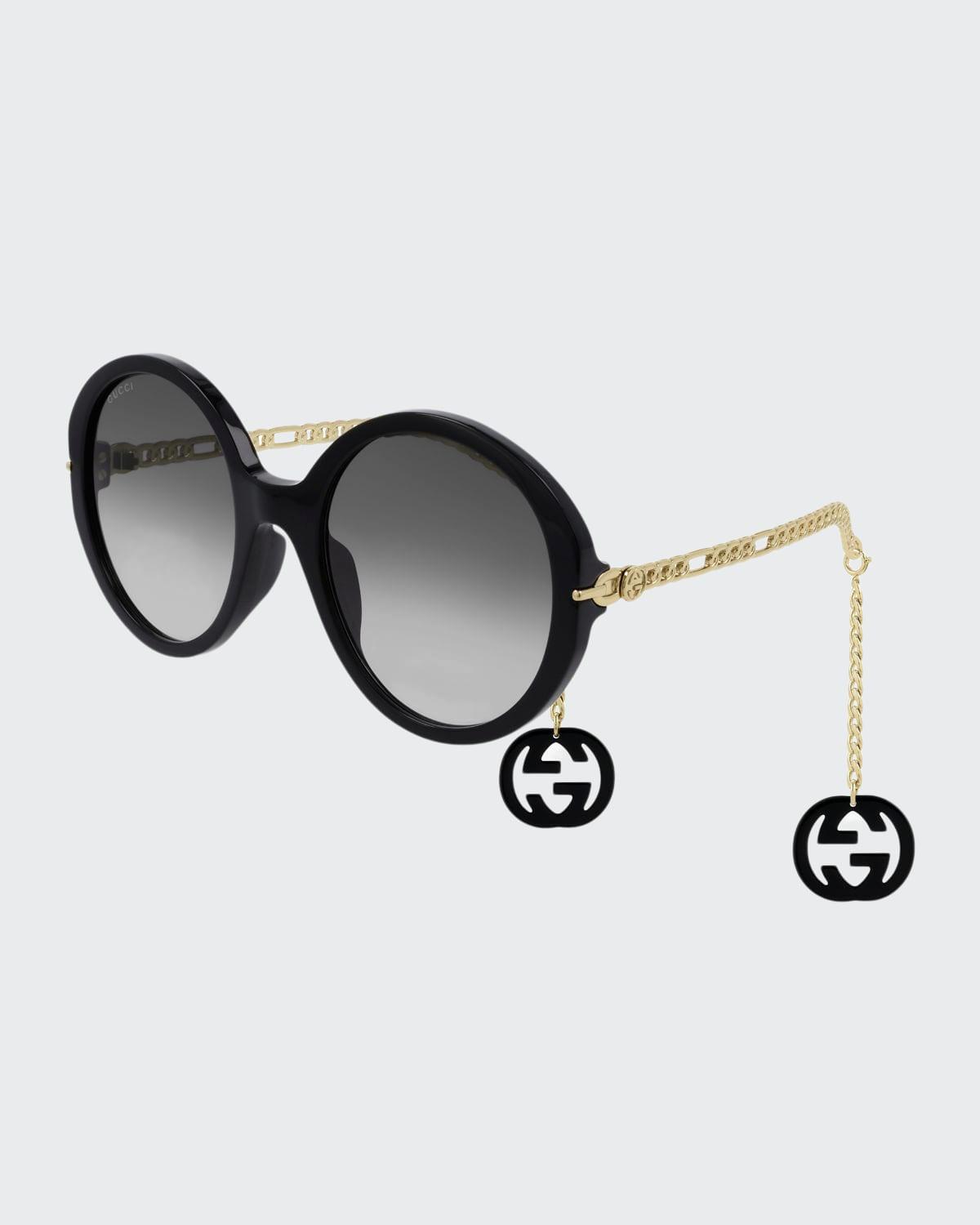 Gucci Round Acetate Sunglasses W Chain Arms In Metallic Lyst