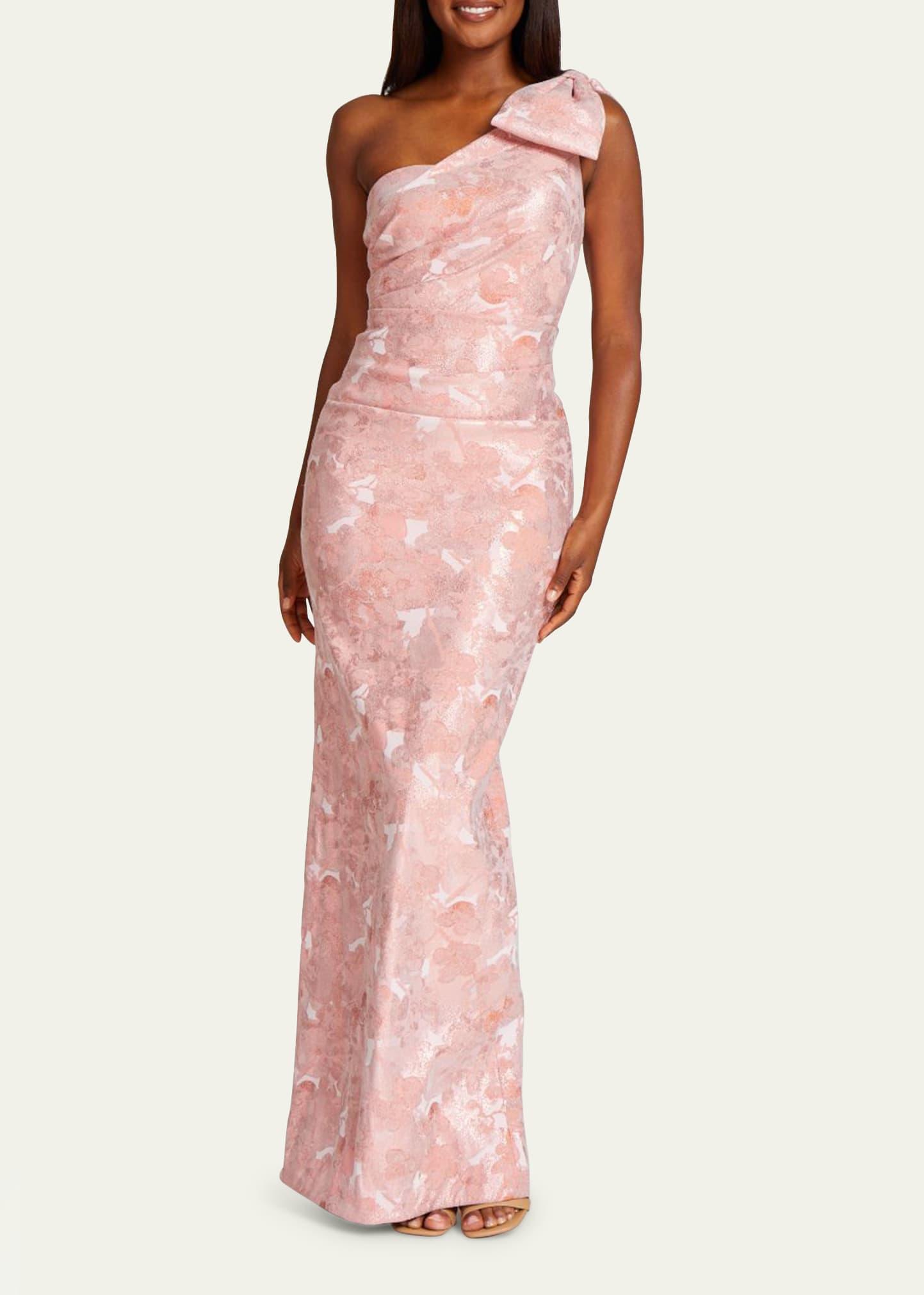 Teri Jon Oneshoulder Floral Jacquard Column Gown in Pink Lyst