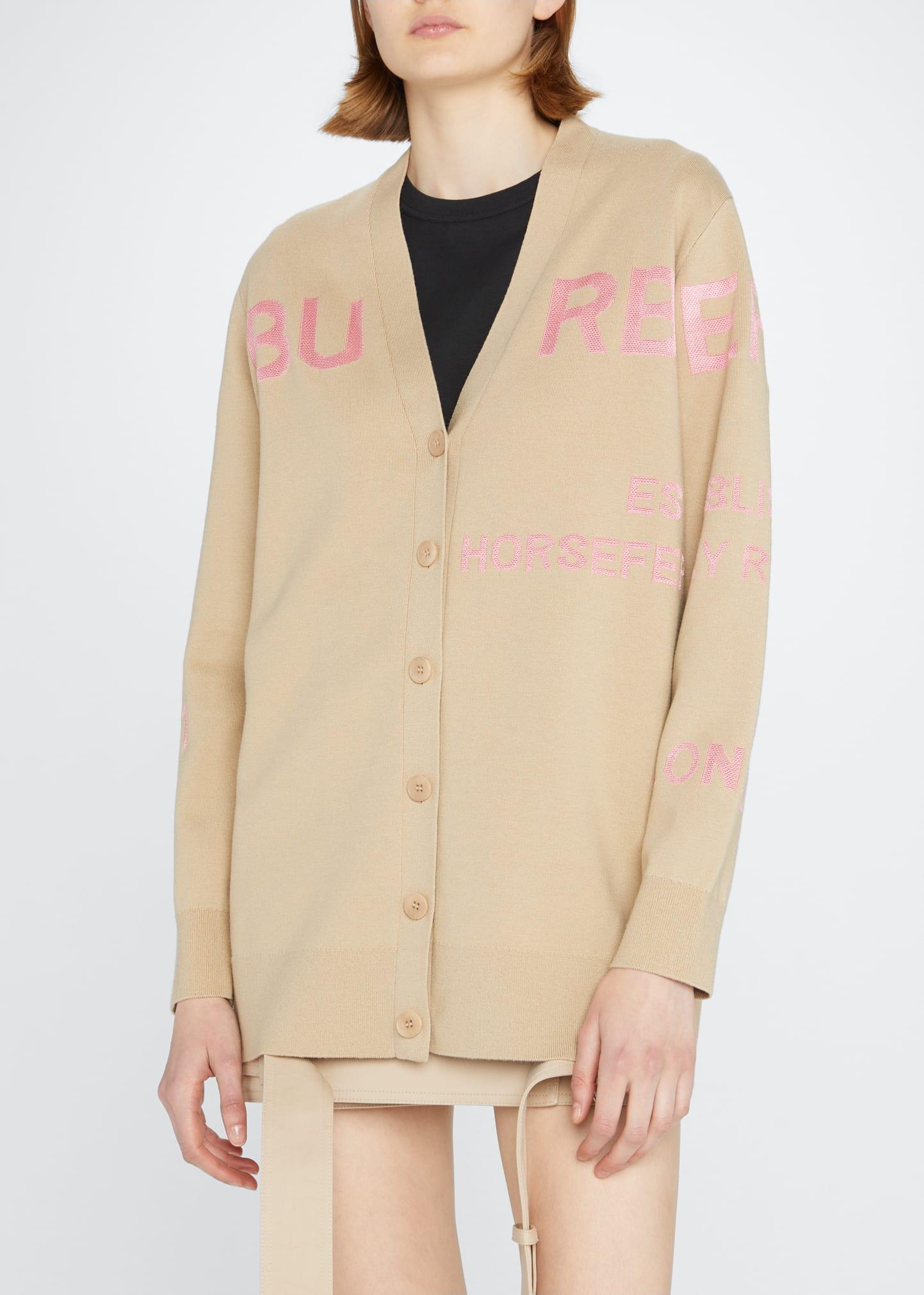 Burberry Amayah Horseferry Embroidered Cardigan in Natural | Lyst