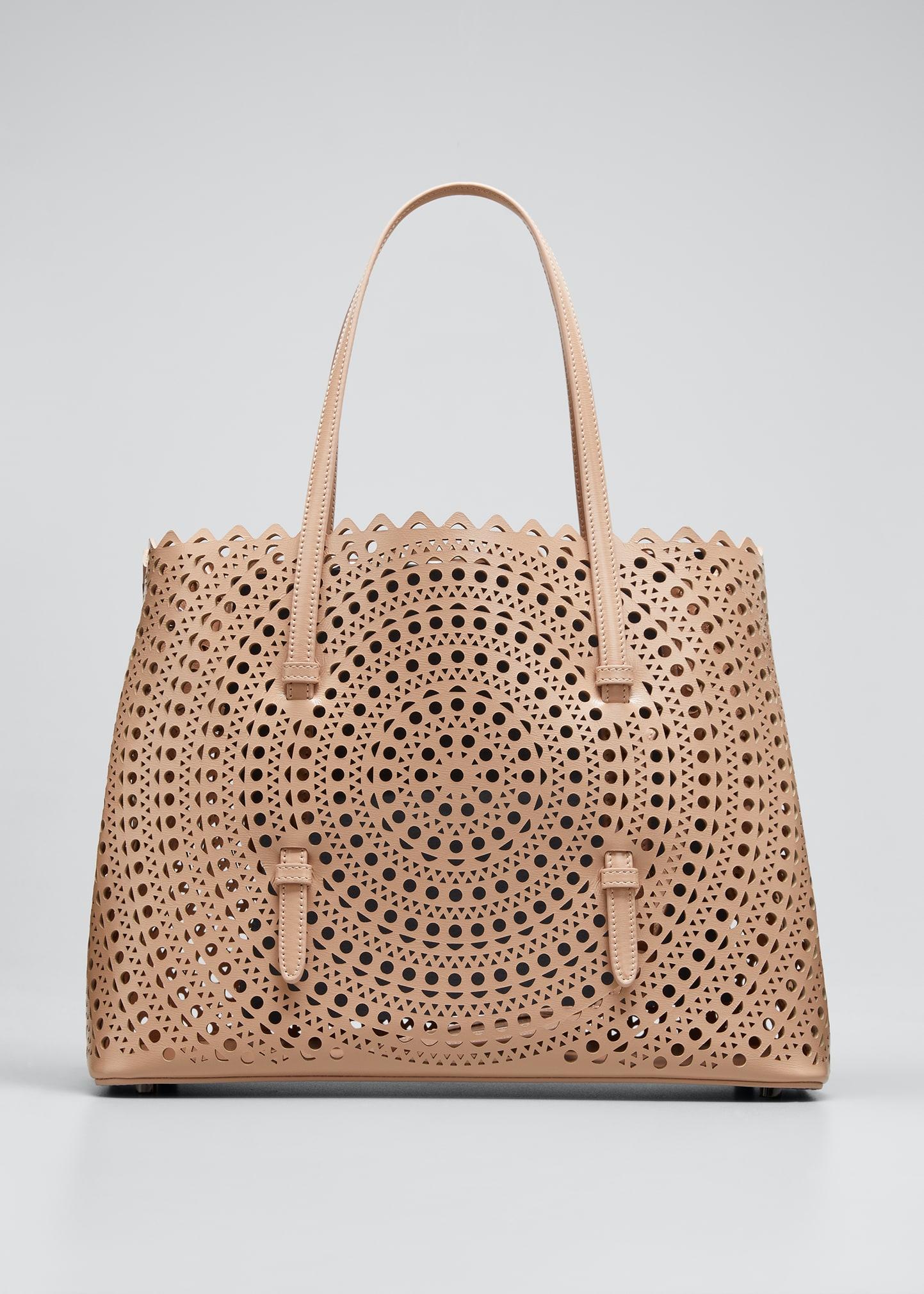 Alaïa Mina Medium Lasercut Leather Tote Bag in Natural Lyst