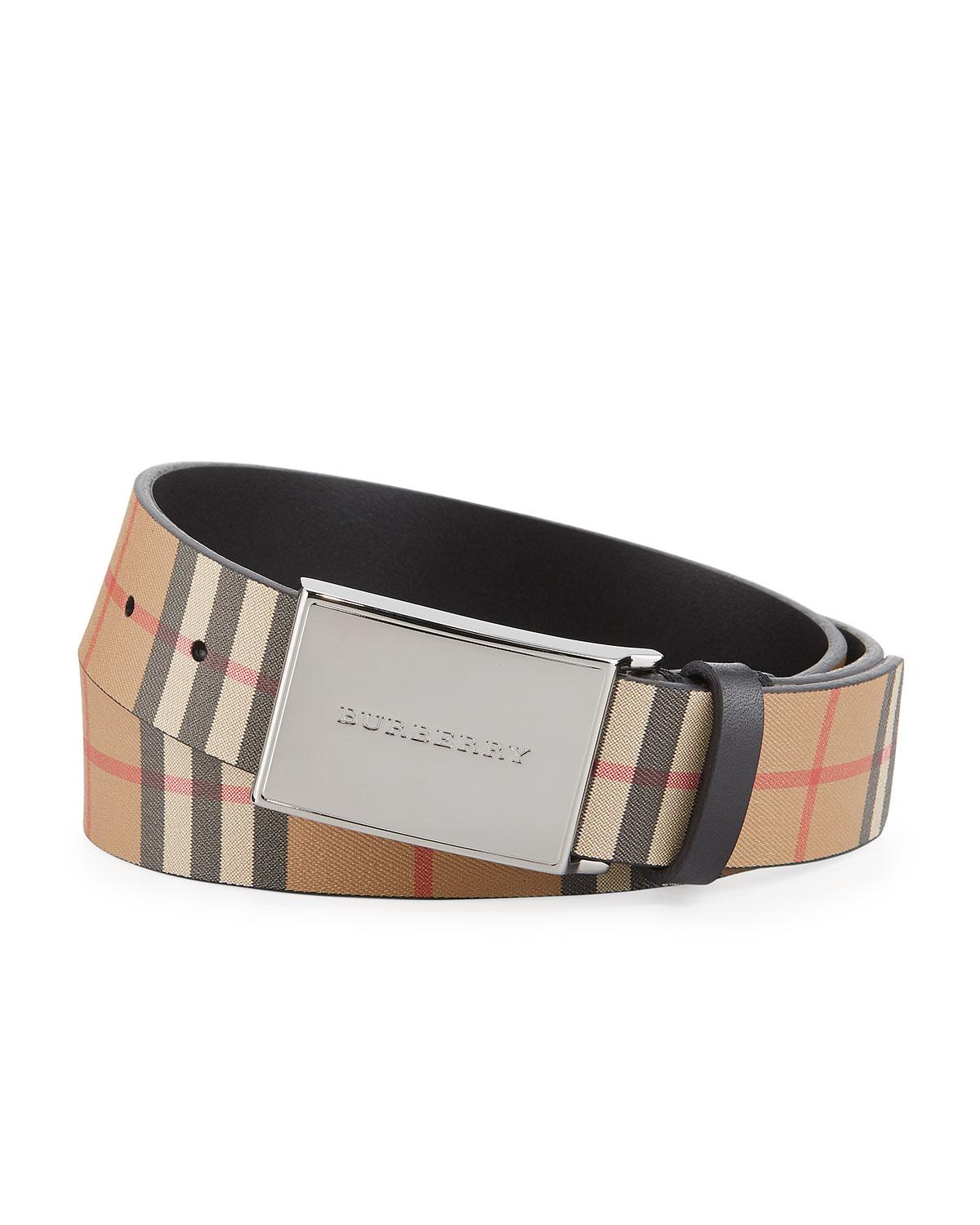 Suede Men's Charles Check Leather Belt 