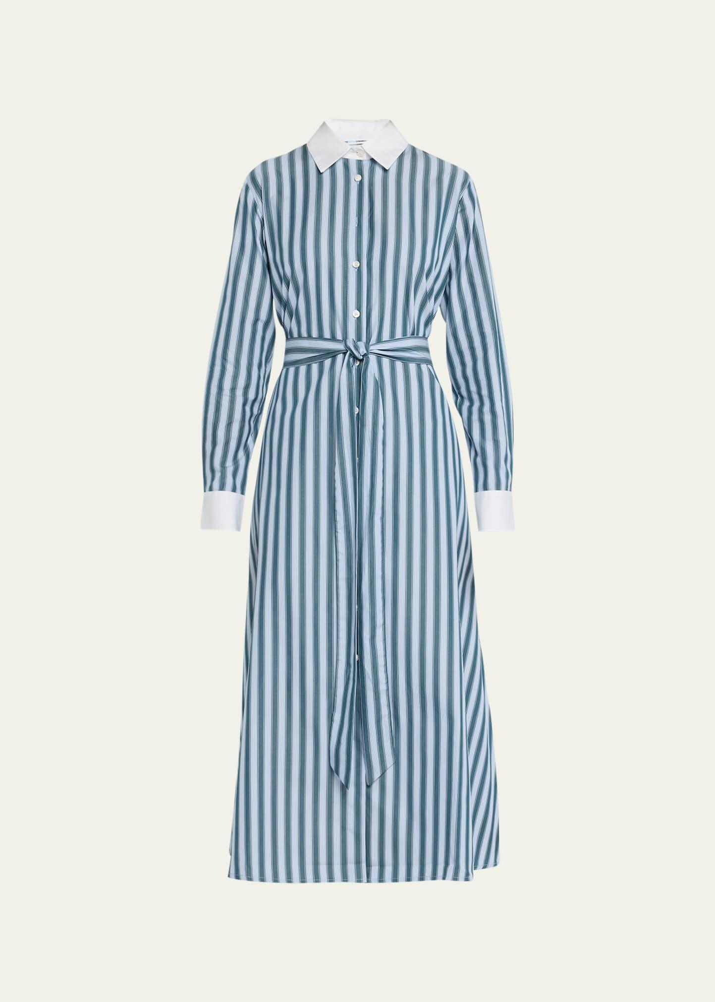 Evi Grintela Valerie Two-tone Stripe Belted Midi Dress in Blue | Lyst