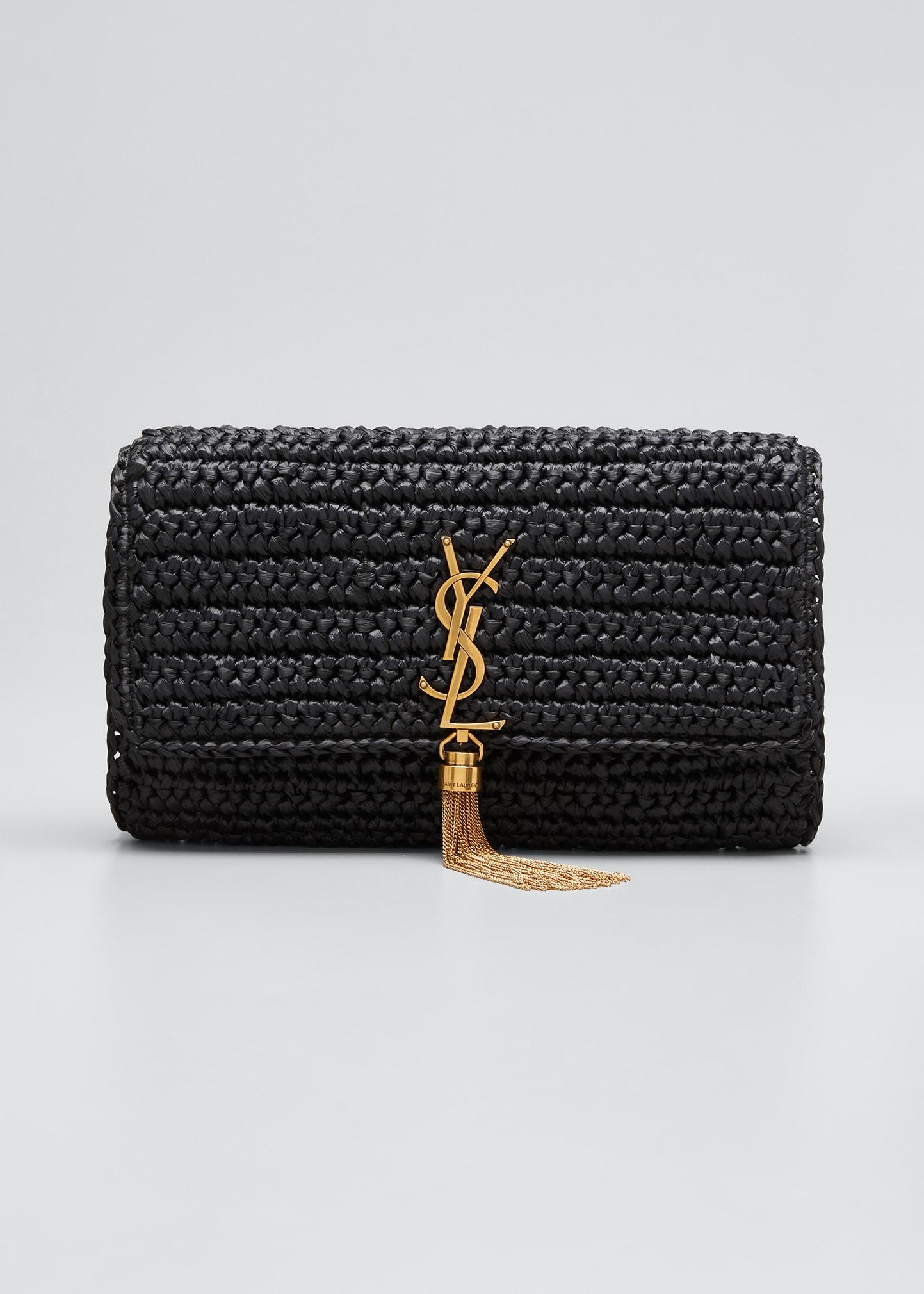 Saint Laurent Kate 99 Ysl Raffia Tassel Shoulder Bag in Black Lyst