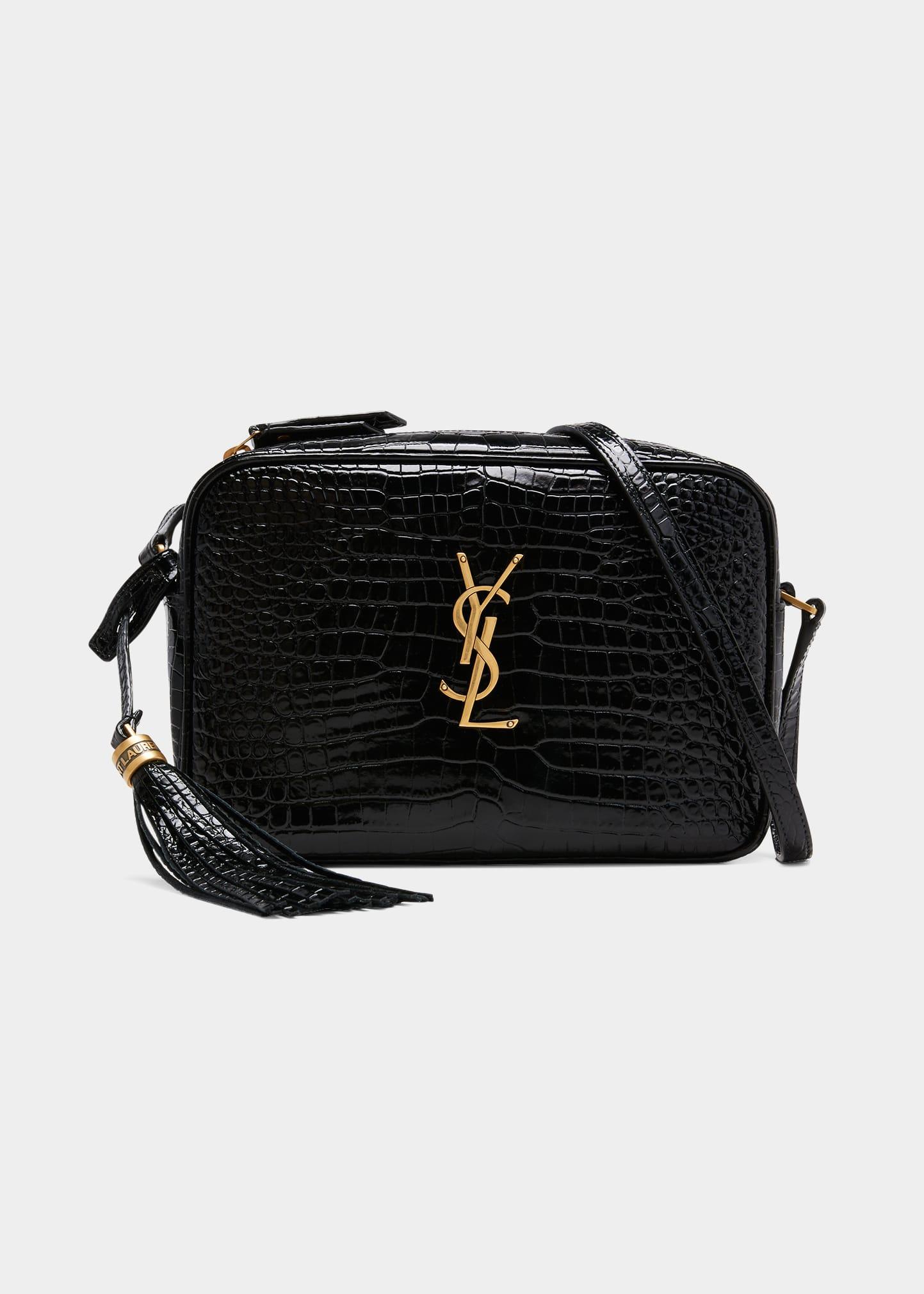 Saint Laurent Lou Patent Crocembossed Crossbody Bag in Black Lyst