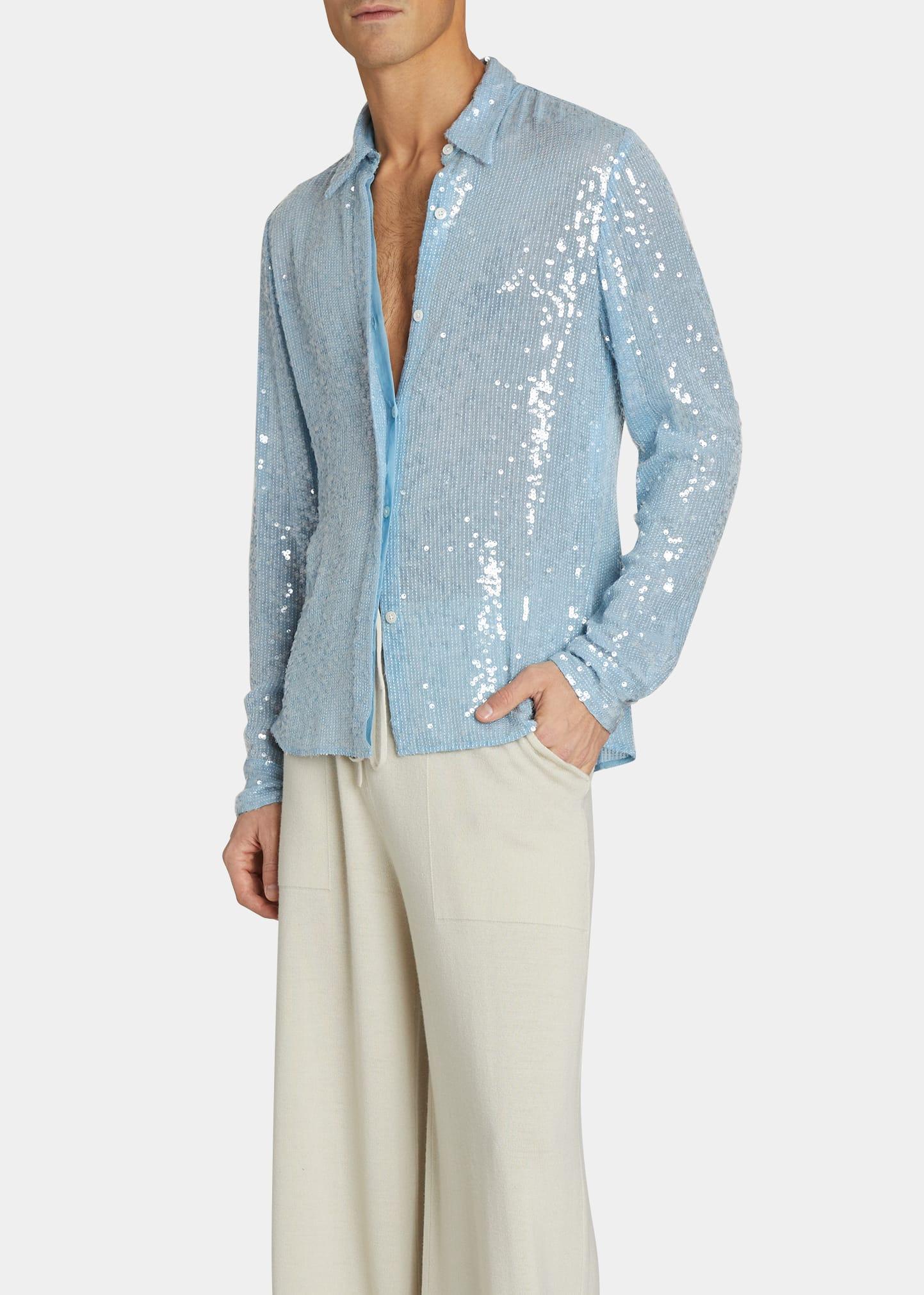 Dries Van Noten Carvie Sequin Dress Shirt in Blue for Men | Lyst