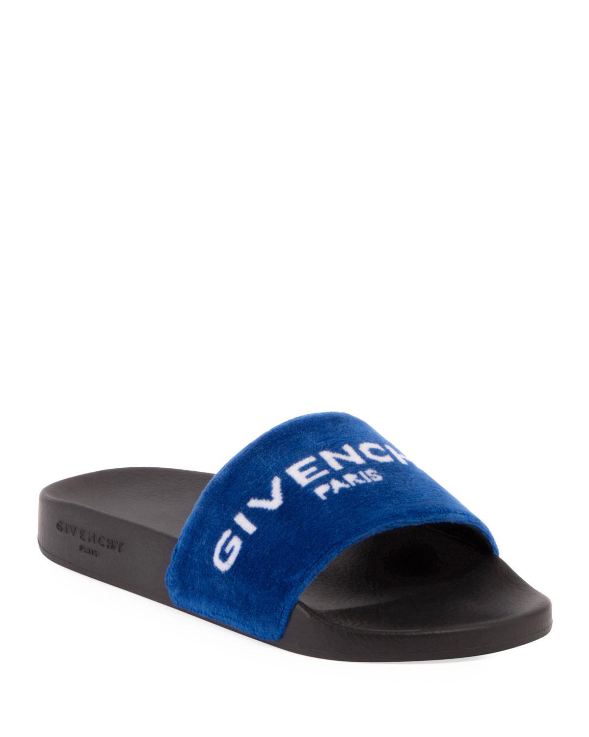 Givenchy Cotton Terry Cloth  Logo Slide  Sandal  in Blue for 