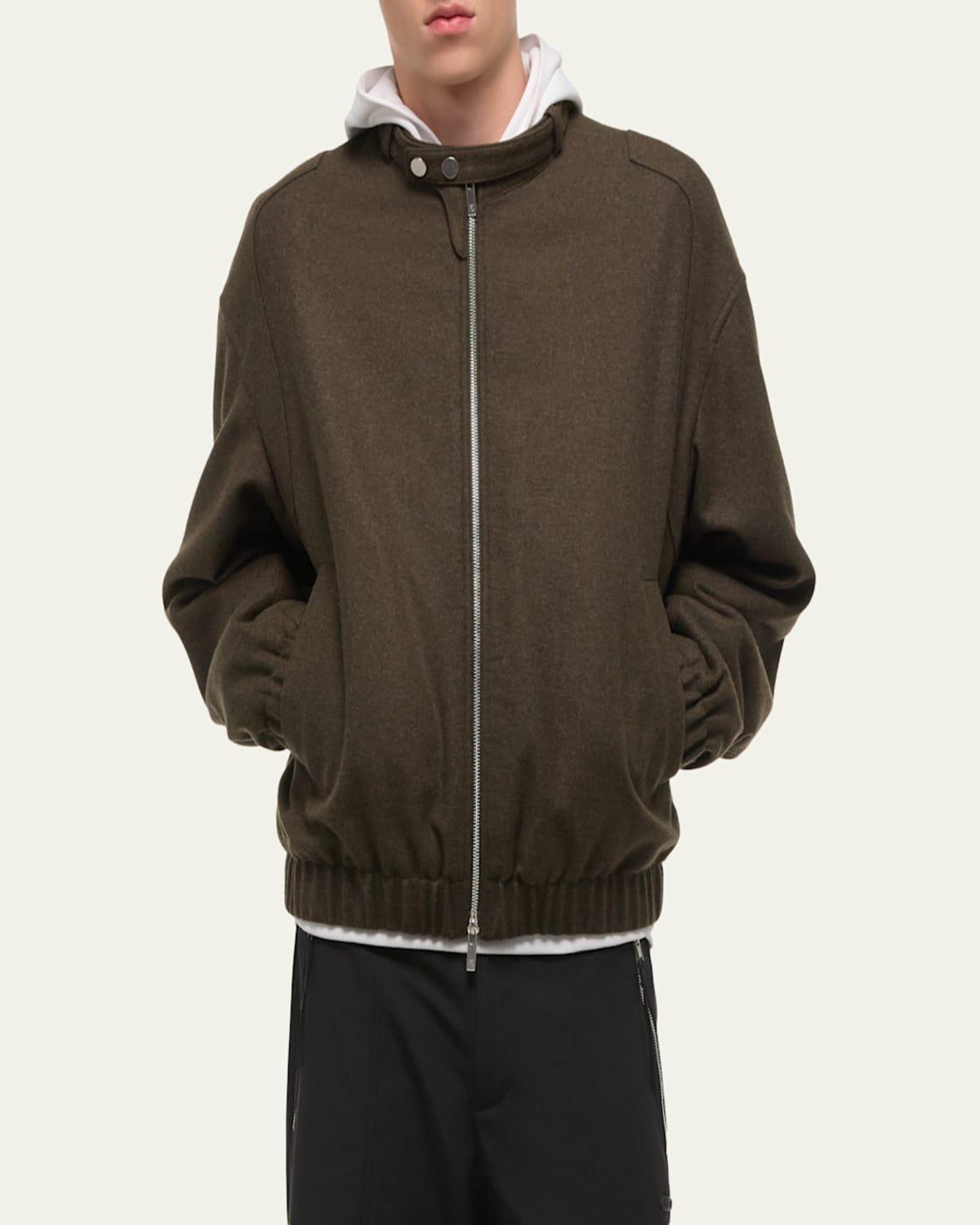 Helmut Lang Belted Wool-Blend Bomber Jacket in Green for Men | Lyst
