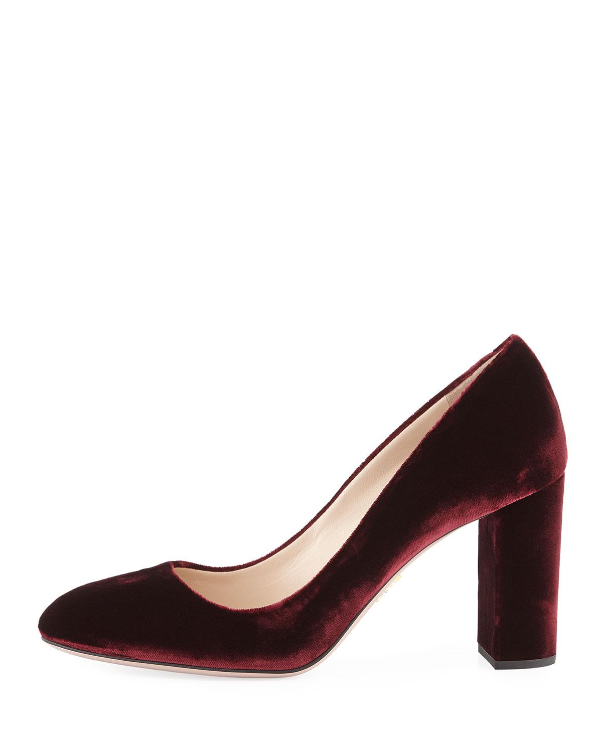 Prada Velvet 85mm Blockheel Pump in Blue Lyst