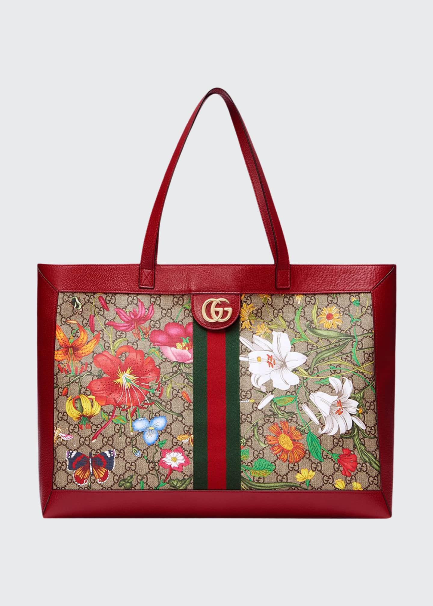 Gucci Ophidia Floral And GG Supreme Tote in Red | Lyst