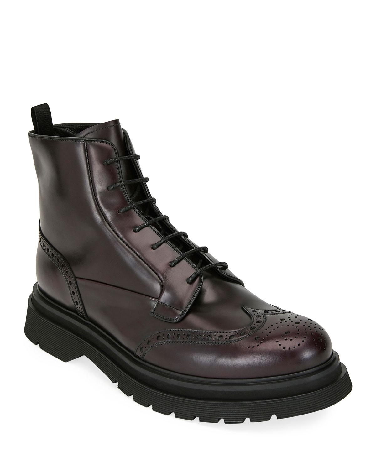 Prada Men's Wingtip Leather Combat Boots in Brown for Men Lyst