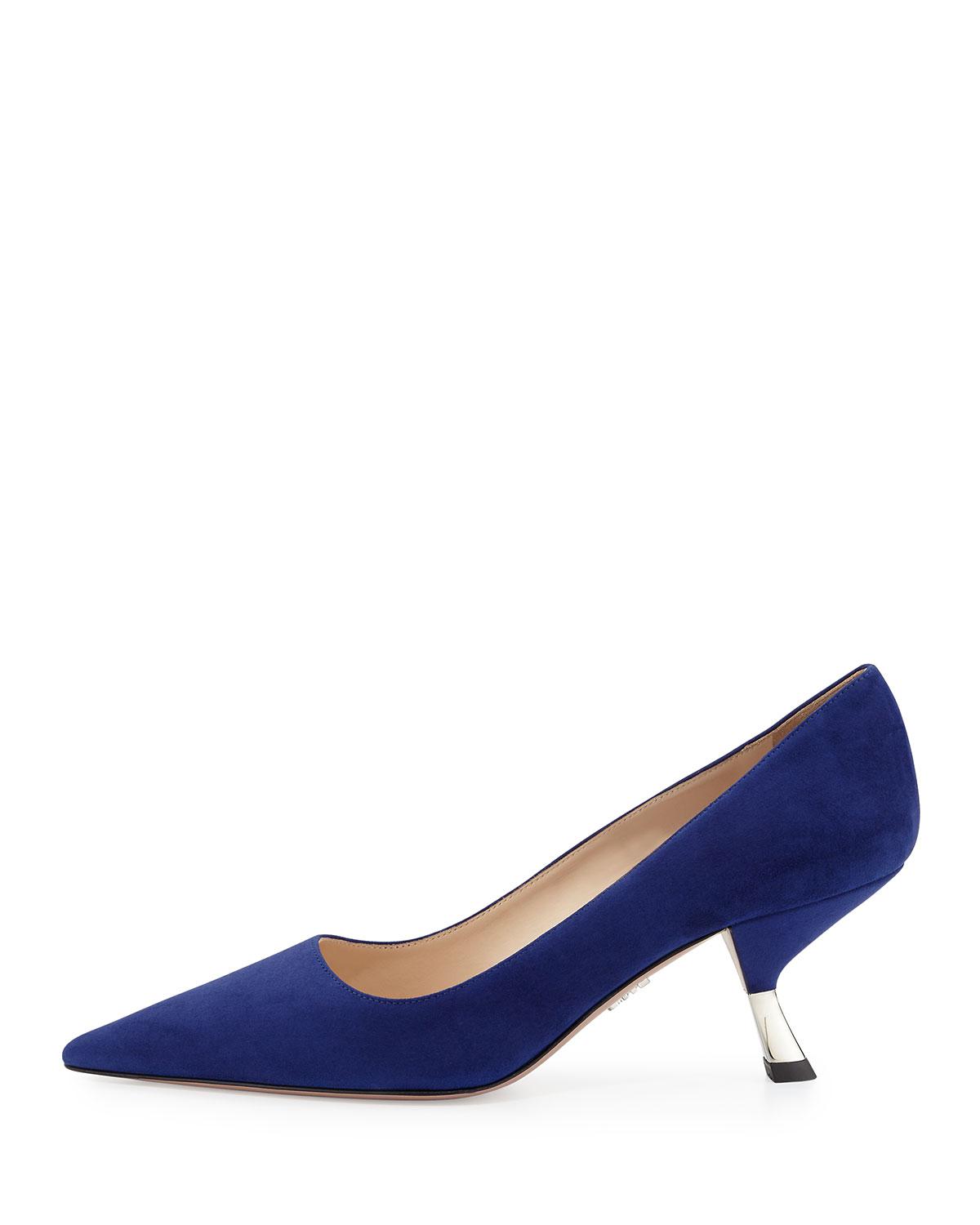 Prada Suede Commaheel Pointedtoe Pump in Blue Lyst Prada Suede Commaheel Pointedtoe Pump in Blue Lyst