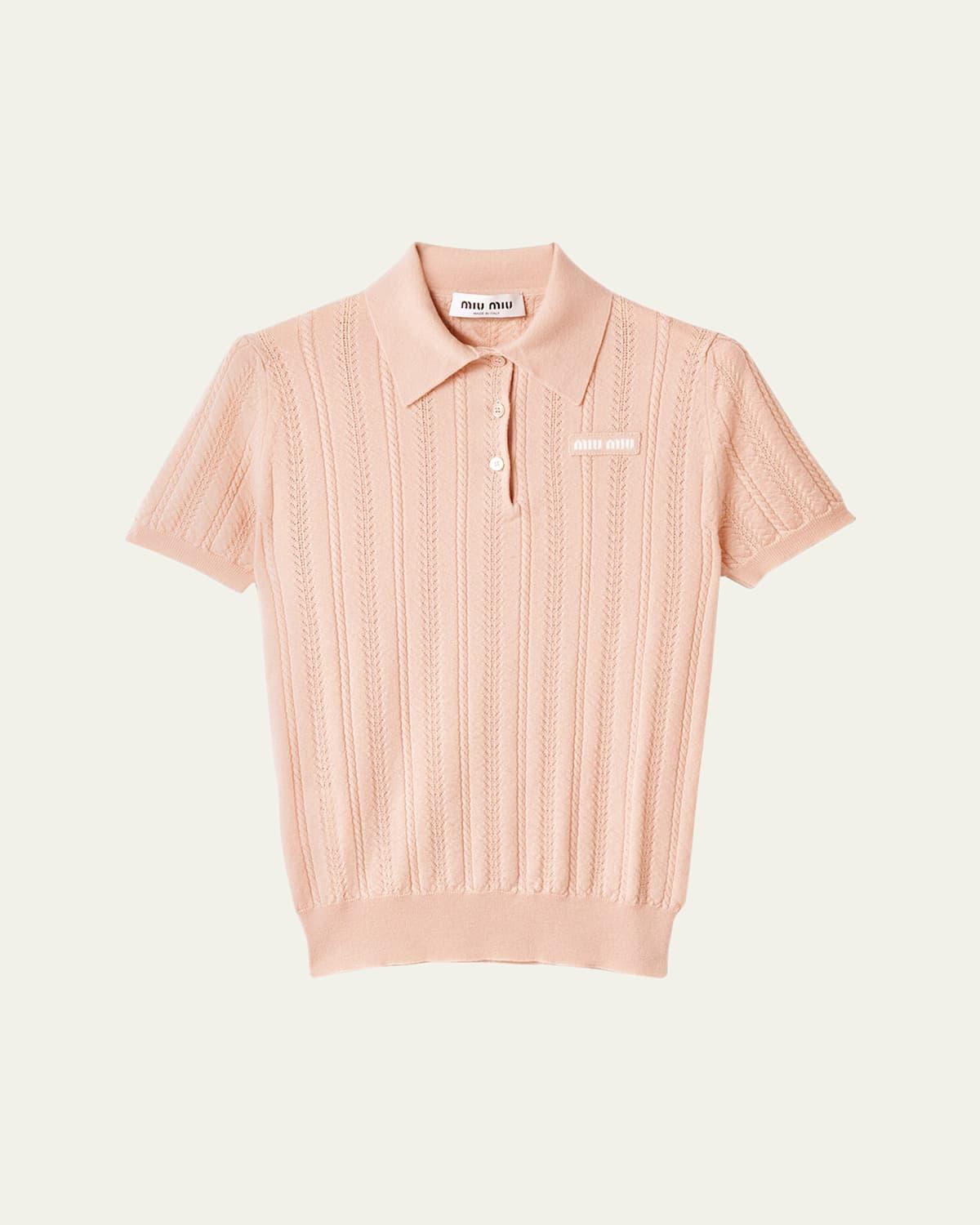 Miu Miu Cashmere Pointelle Cable-Knit Polo in Pink | Lyst