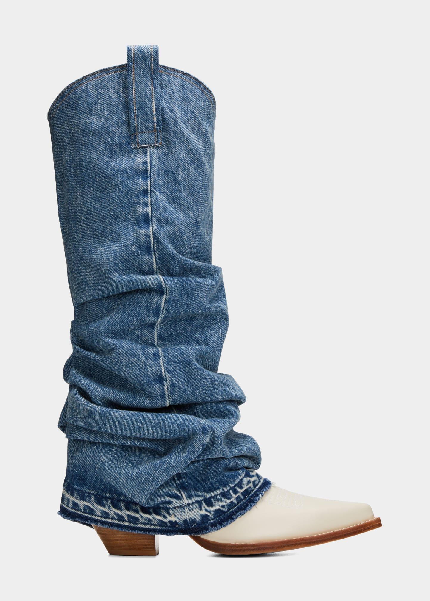 R13 Denim Sleeve Cowboy Boots in Blue Lyst
