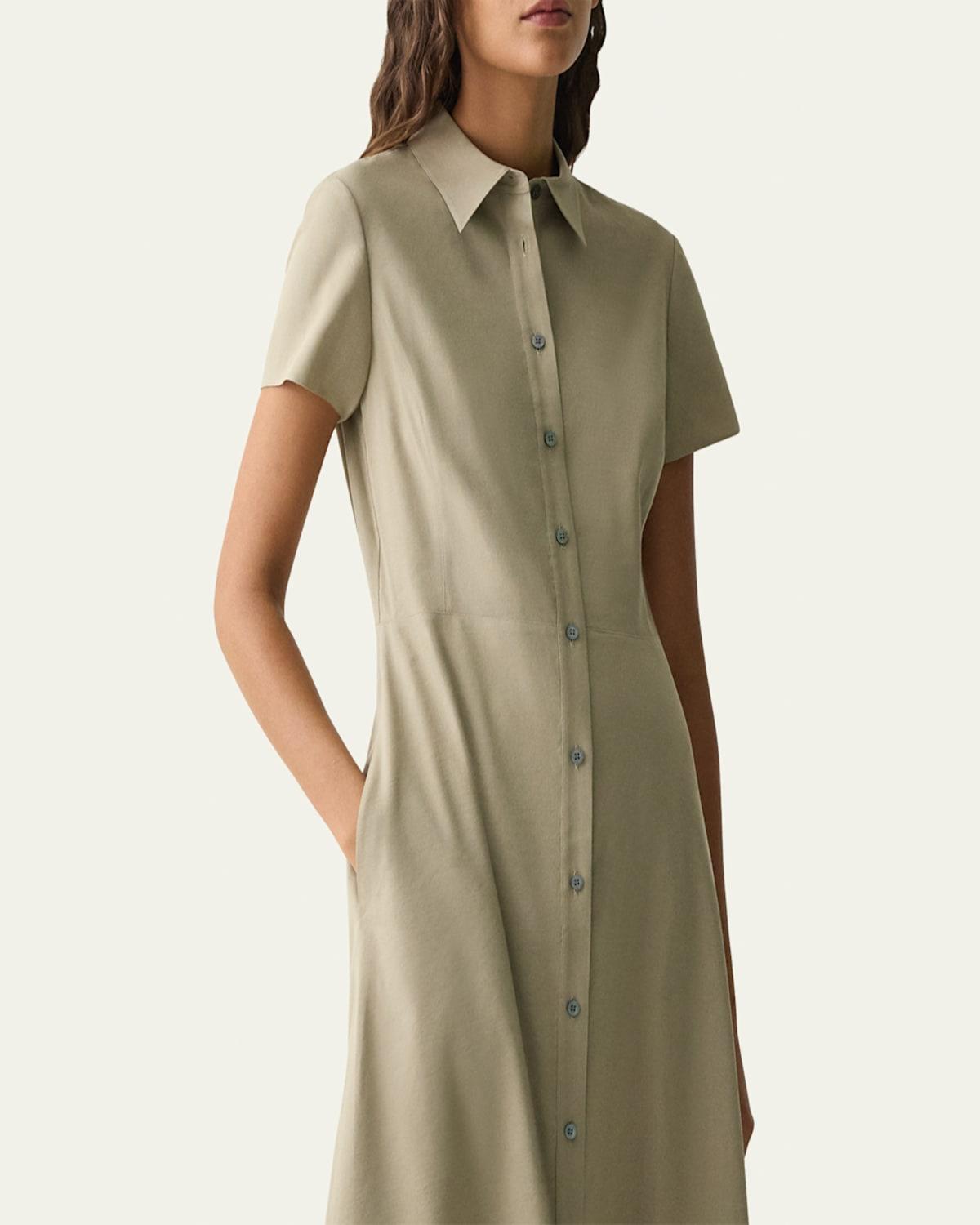 Theory Good Linen Short-Sleeve Button-Front Midi Shirt Dress in Natural |  Lyst