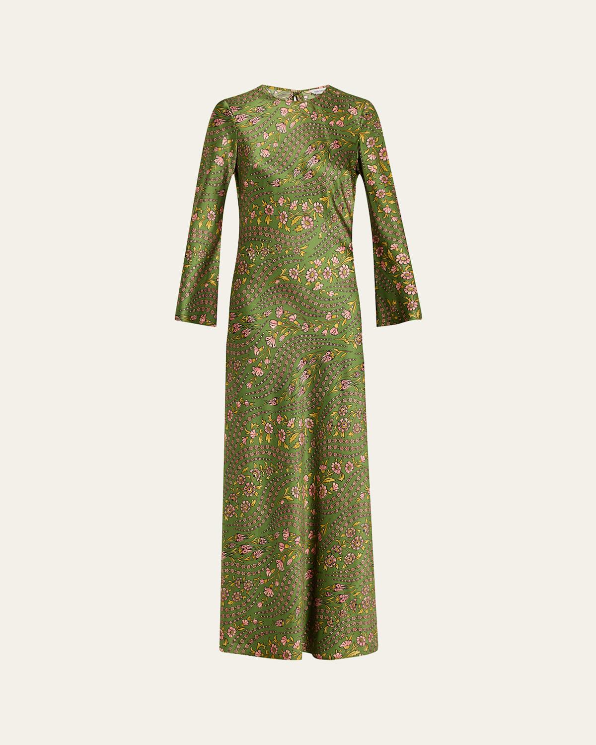 veronica beard green floral dress Veronica Beard Women's Gemma Floral silk-blend Maxi Dress - Light Pistachio Multi