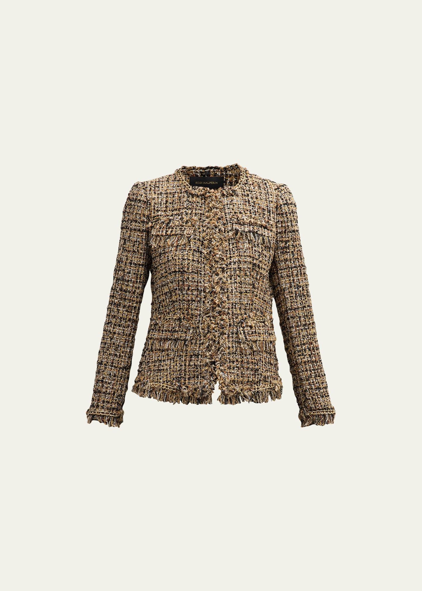 Kobi Halperin Lisa Chain-trim Fringe Tweed Jacket in Natural