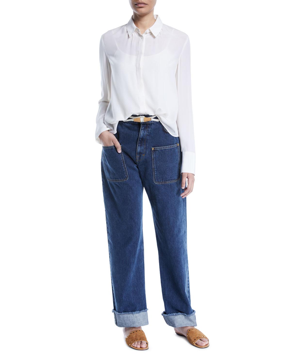 Wide Leg Cuffed Jeans Discount, 59% OFF 