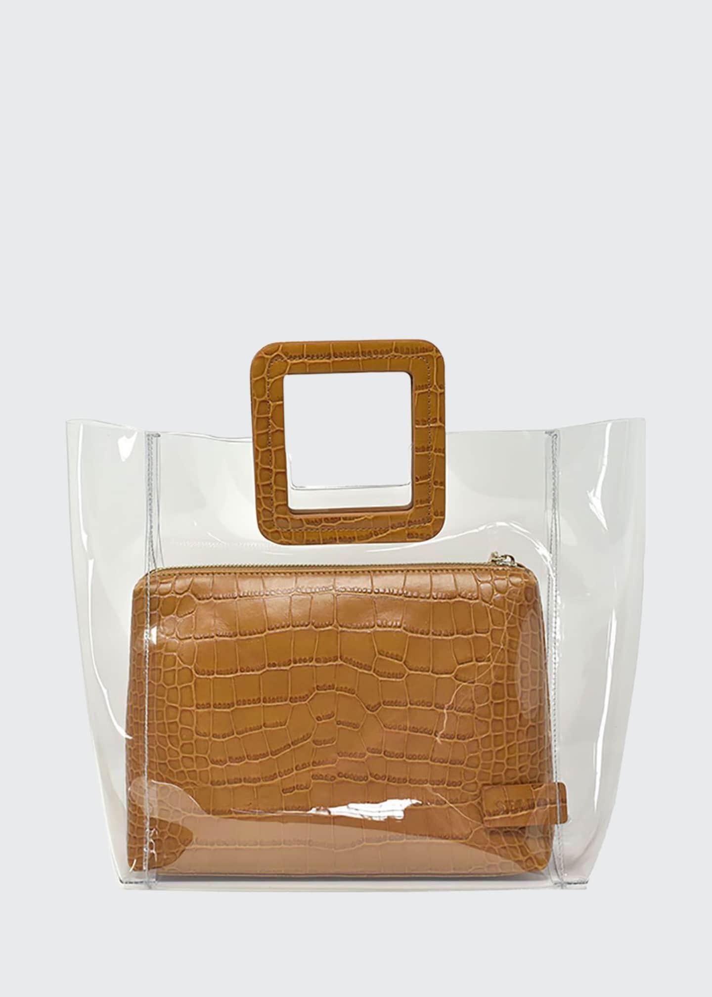 STAUD Leather Shirley Clear Pvc And Crocodile-embossed Tote Bag in Tan